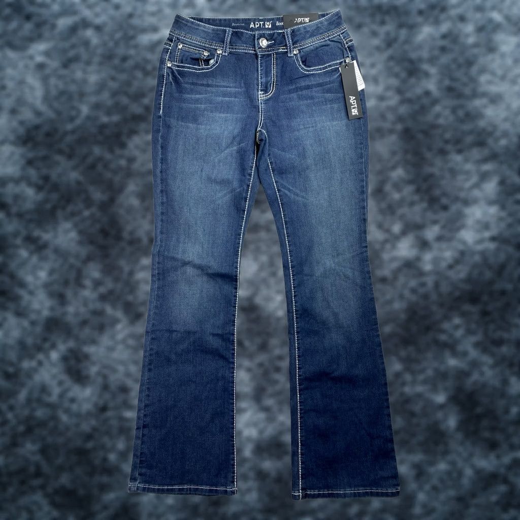Apt. 9 Apt 9 Bootcut Jeans Sz 8 Dark Blue Denim Embellished Back Flap Pockets NWT Size 29" - 1 Thumbnail