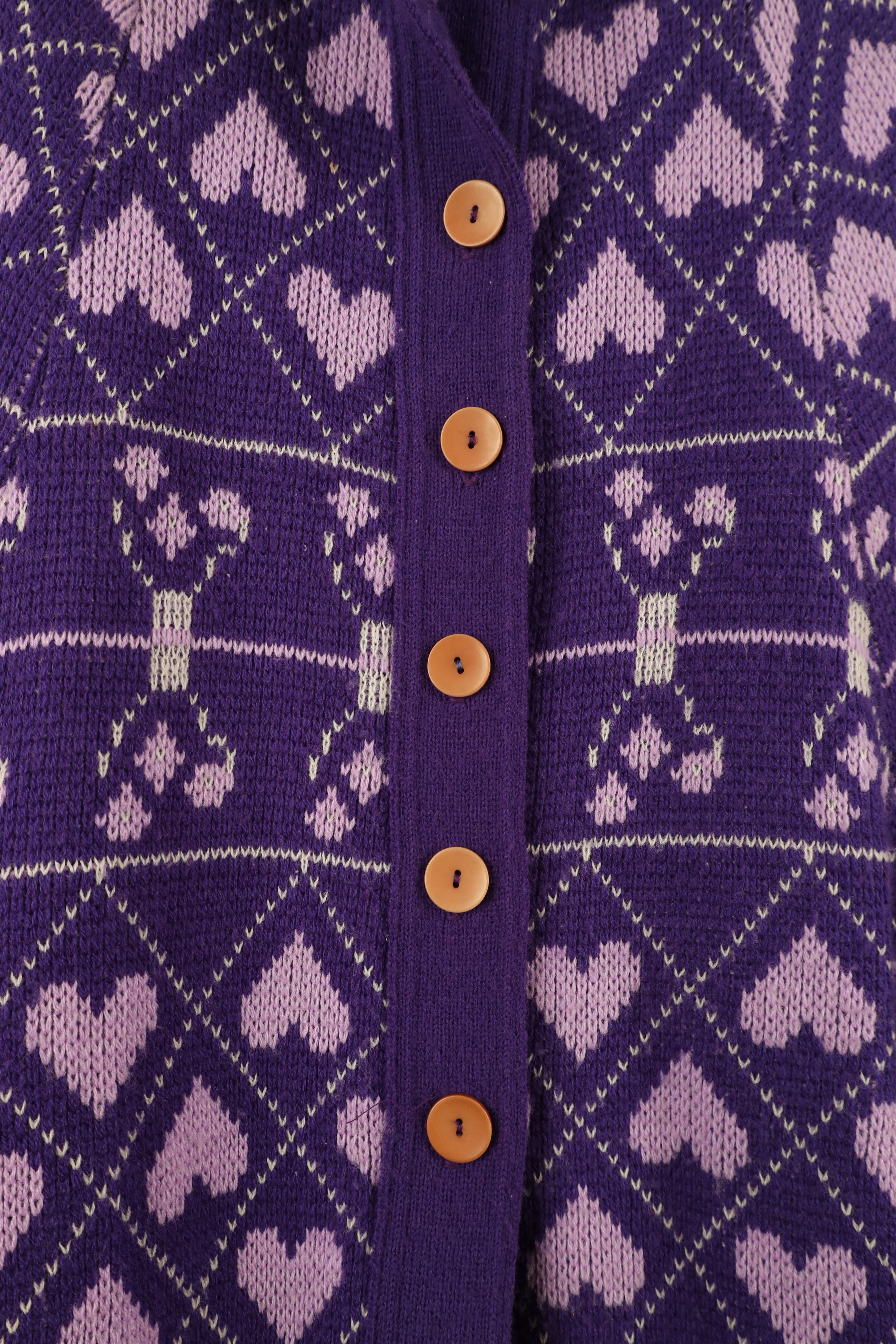 Vintage Vintage 70s Fairy Kei Kawaii Heart Knit Sweater Cape Purple Size ONE SIZE - 4 Thumbnail
