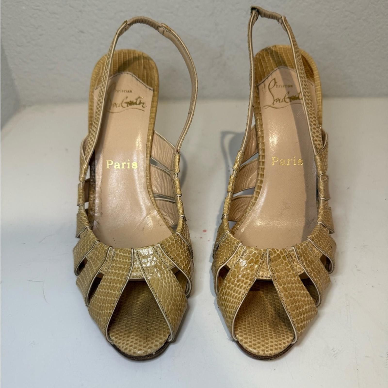 Christian Louboutin Christian Louboutin Beige Nude Lizard Slingback Sandals 40.5 Size US 9.5 / IT 39.5 - 4 Thumbnail