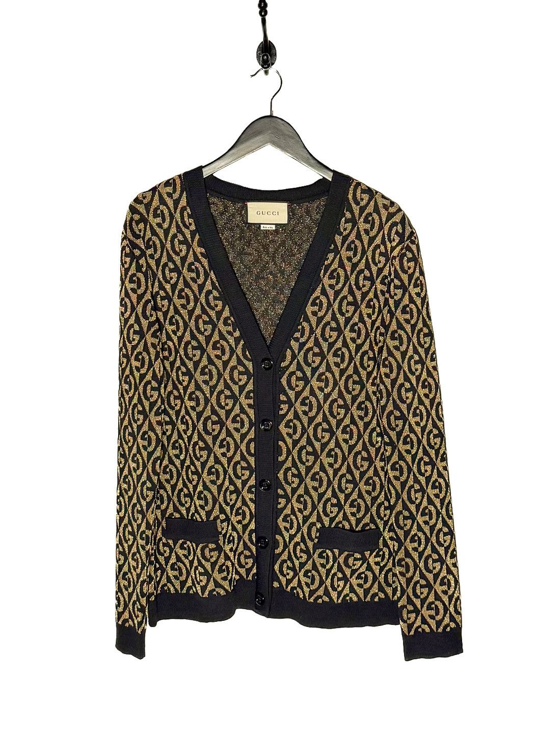 Gucci Gucci Black Gold G Rhombus Lamé Jacquard Cardigan Sweater Size M / US 6-8 / IT 42-44 - 1 Thumbnail