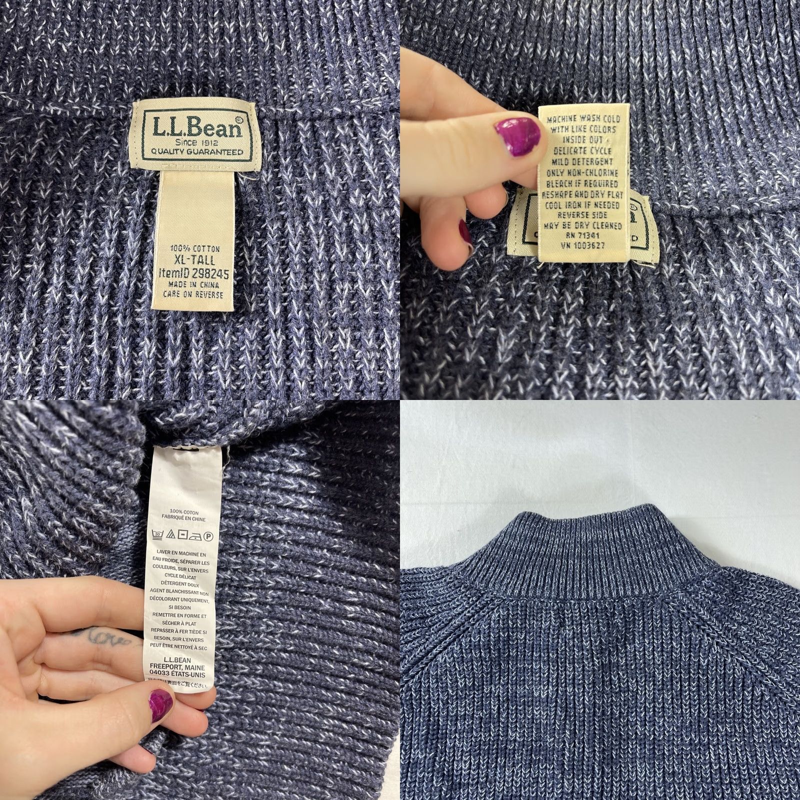 Vintage VINTAGE L.L. Bean Men's XLT XL TALL Sweater Full Zip Cotton Blue 298245 Size US XL / EU 56 / 4 - 9 Thumbnail