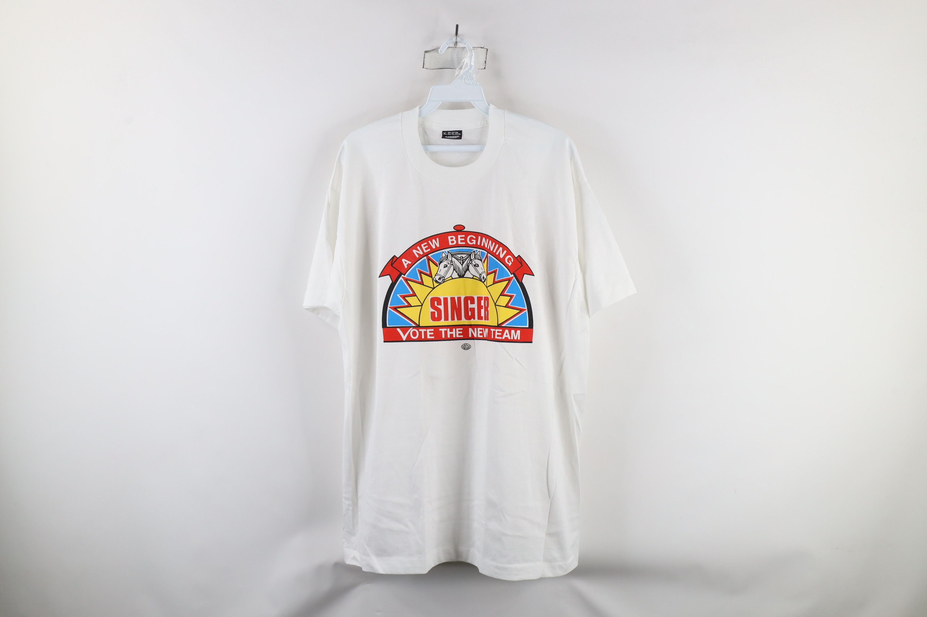 Vintage NOS Vintage 80s Union Leader Les Singer T-Shirt White USA Size US XL / EU 56 / 4 - 1 Thumbnail