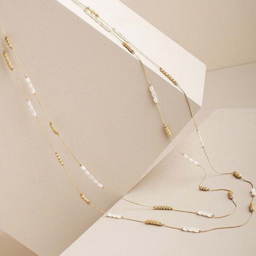 Chicos Chico’s Hexi long pearl gold tone double strand necklace Size ONE SIZE - 7 Thumbnail