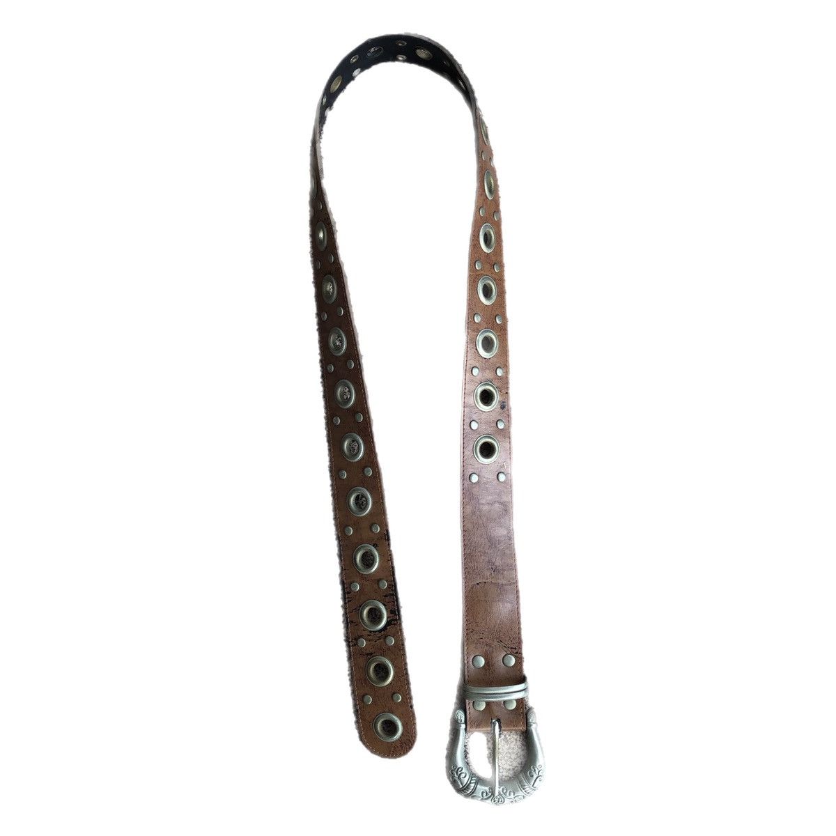 Japanese Brand Brown Leather belt studded ring vkei style Size ONE SIZE - 1 Thumbnail