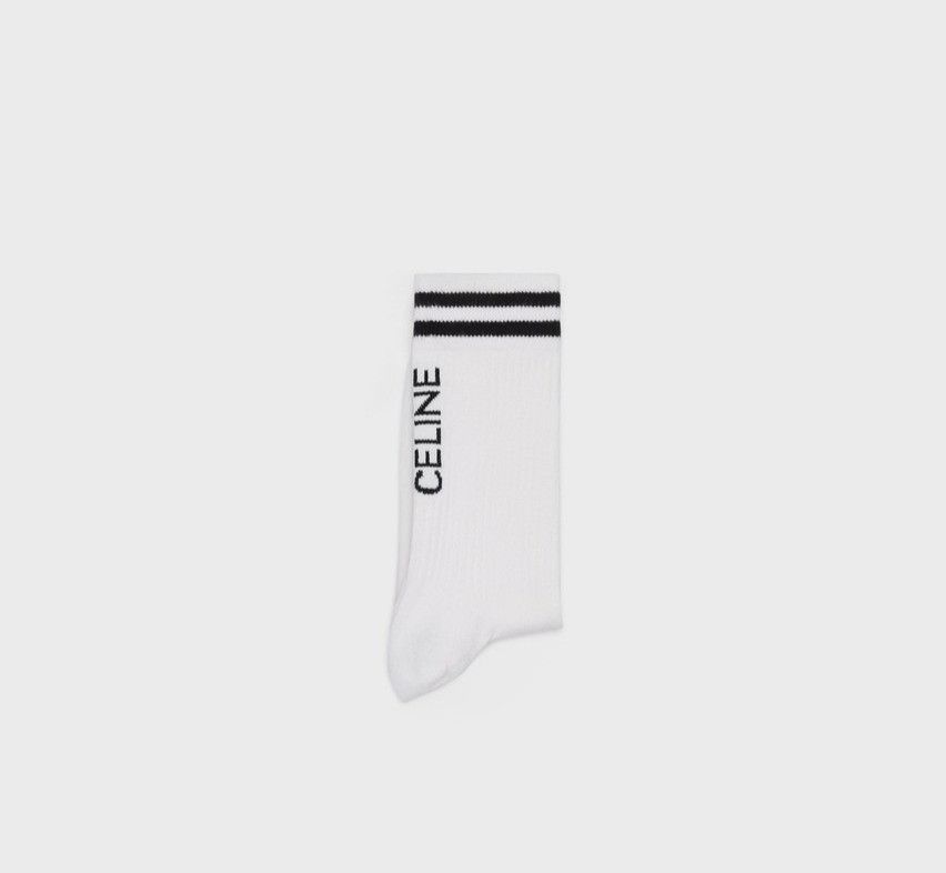 Celine o1bcso1str0824 Striped Cotton Socks in White Size ONE SIZE - 2 Thumbnail