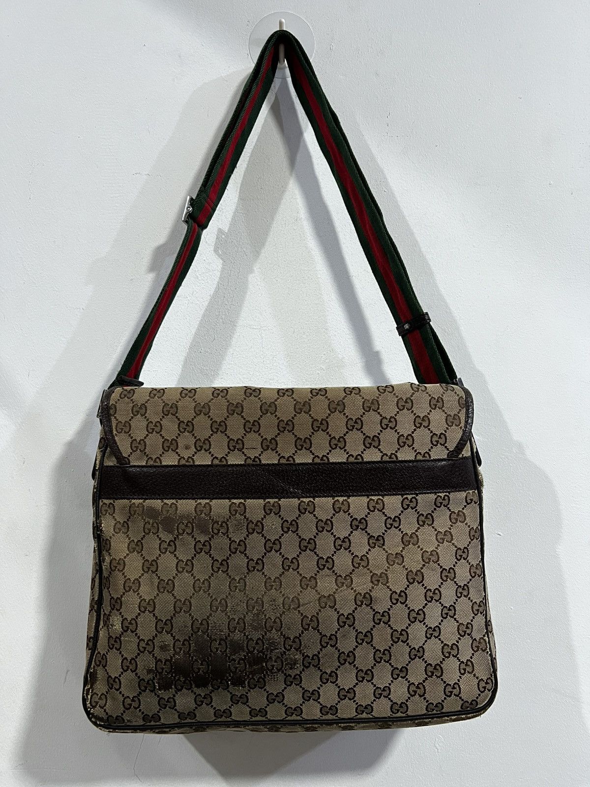 Gucci GUCCI Monogram Web Medium Flap Messenger Beige Dark Brown Size ONE SIZE - 4 Thumbnail