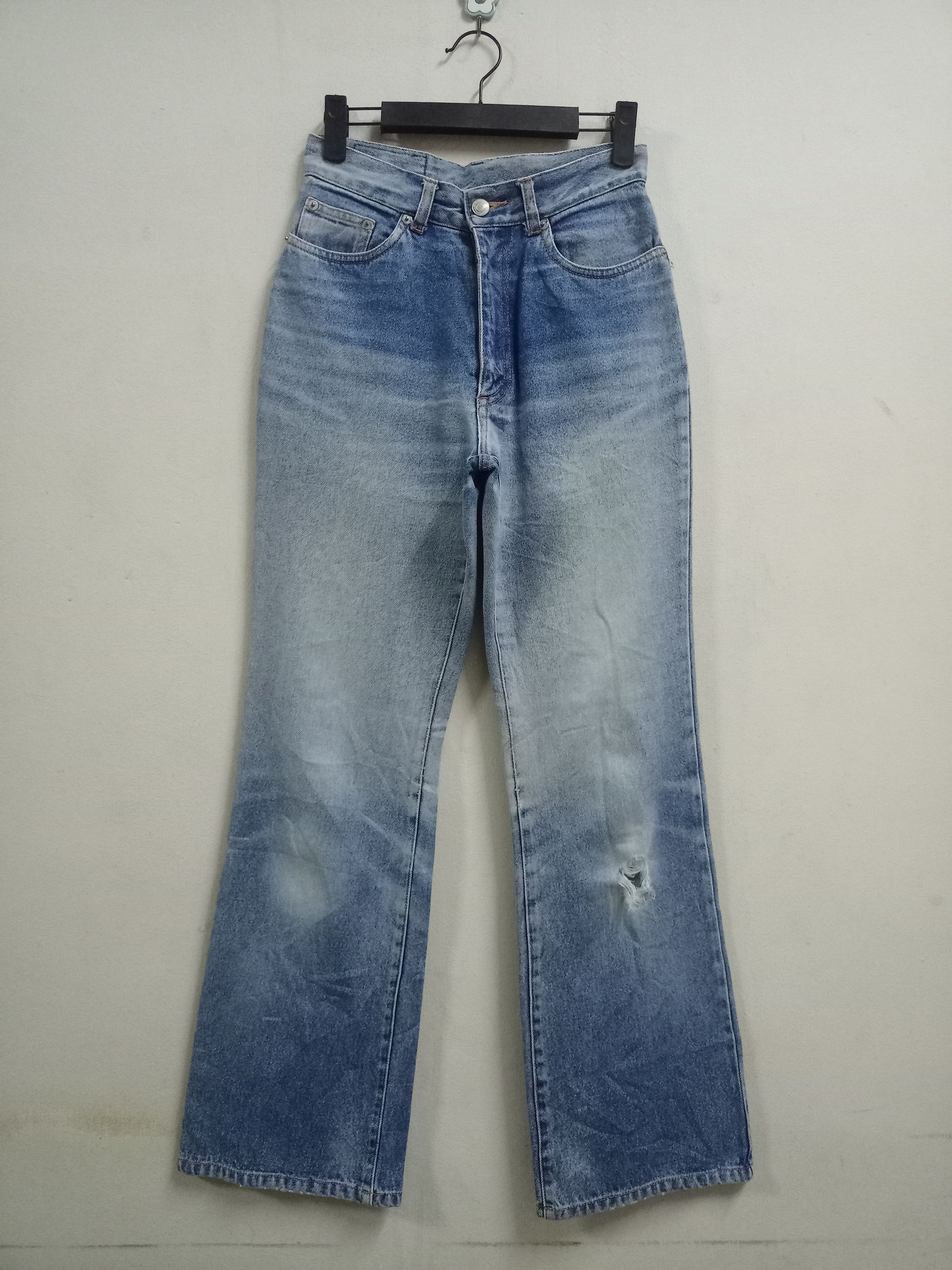 image of Distressed Denim Vintage Blue Wash Distressed Flare Jeans, Men's (Size 26)