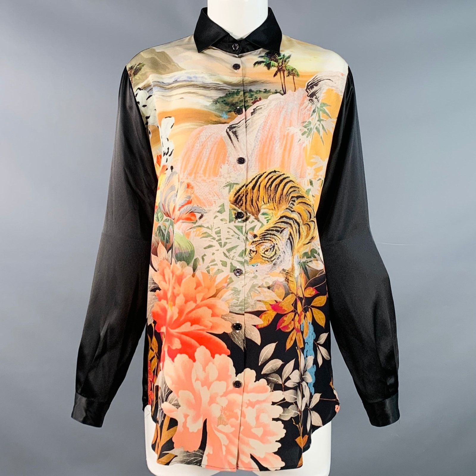 Etro ETRO Black Multi Color Silk Tiger Button Up Shirt Size S / US 4 / IT 40 - 1 Thumbnail