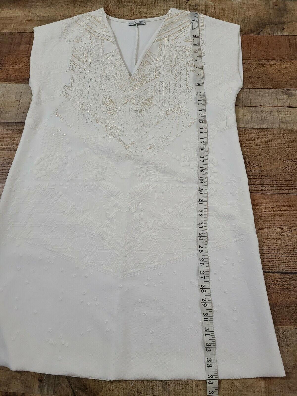 Zara Zara WB Collection Dress Large White Gold V Neck Sheath Ss Size L / US 10 / IT 46 - 6 Thumbnail