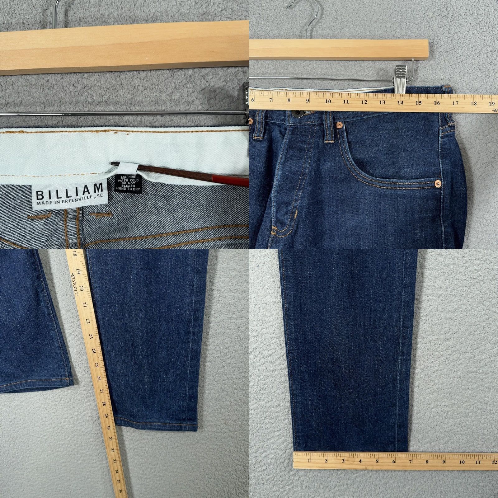 Denime Billiam Jeans Mens 33x29 Blue Denim Slim Tapered Button Fly Made USA Vintage No Size US 33 - 9 Thumbnail