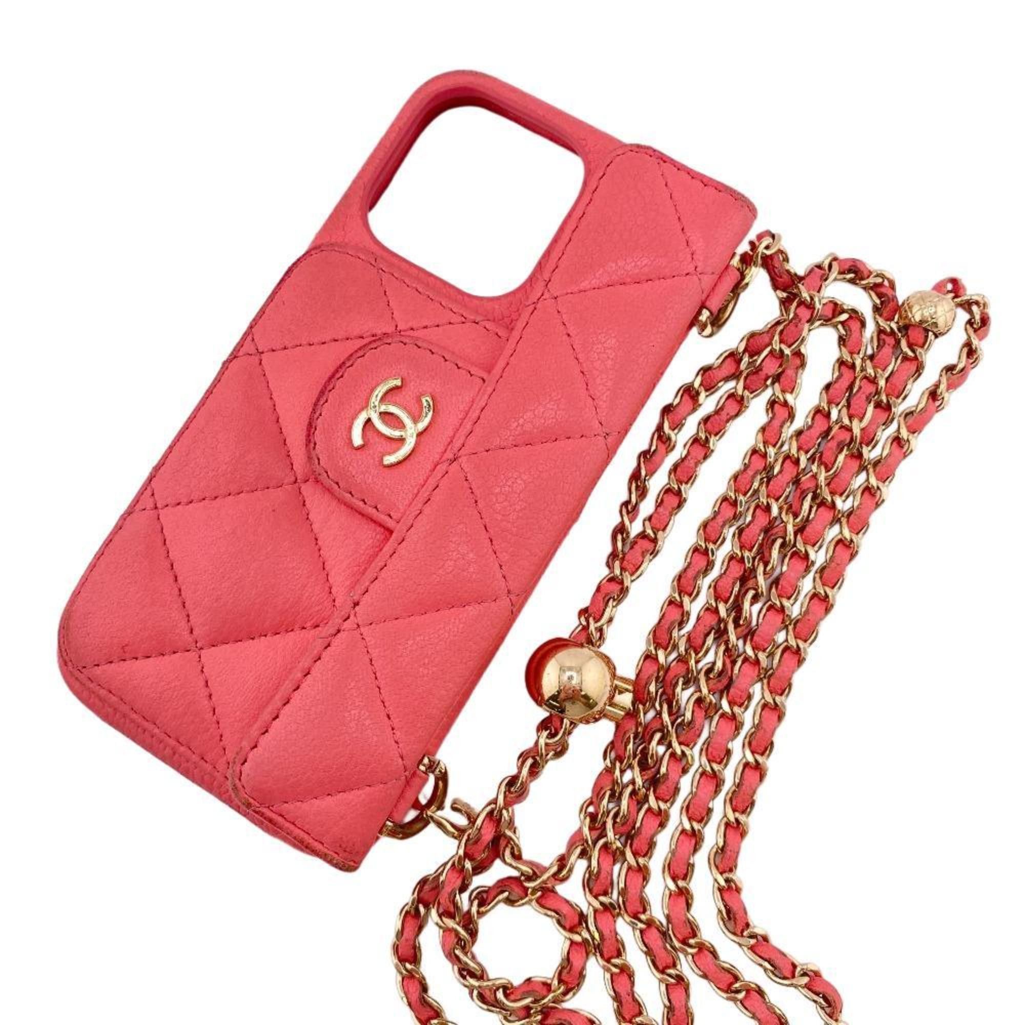 image of Chanel Chain Ball Matelasse Iphone12 13Pro Case Coco Mark Mobile/smartphone Accessories Pink Ladies