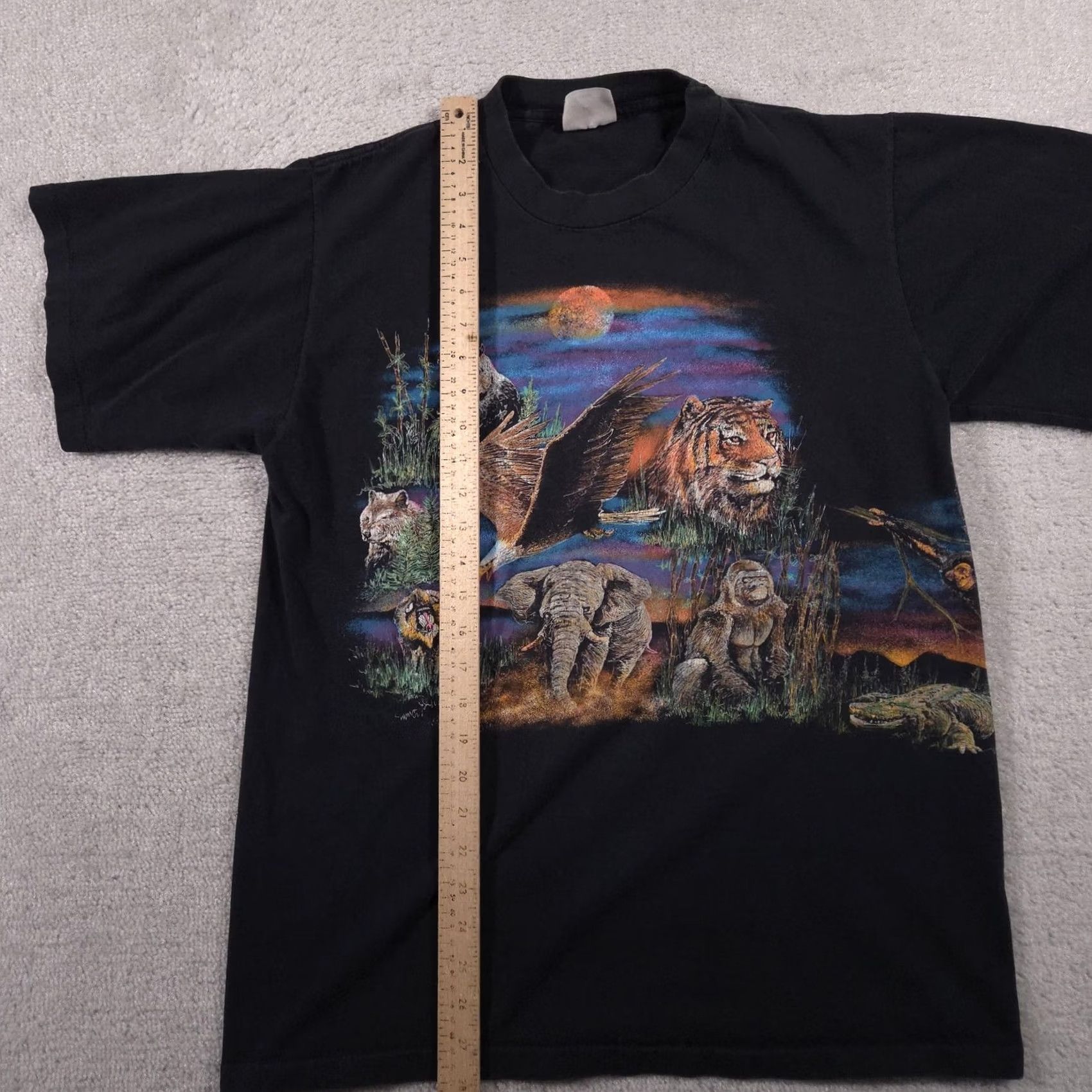 Elwood VINTAGE Hazelwood Wildlife Animals Shirt Mens L Black Made USA Double Sided 90s Size US L / EU 52-54 / 3 - 7 Thumbnail