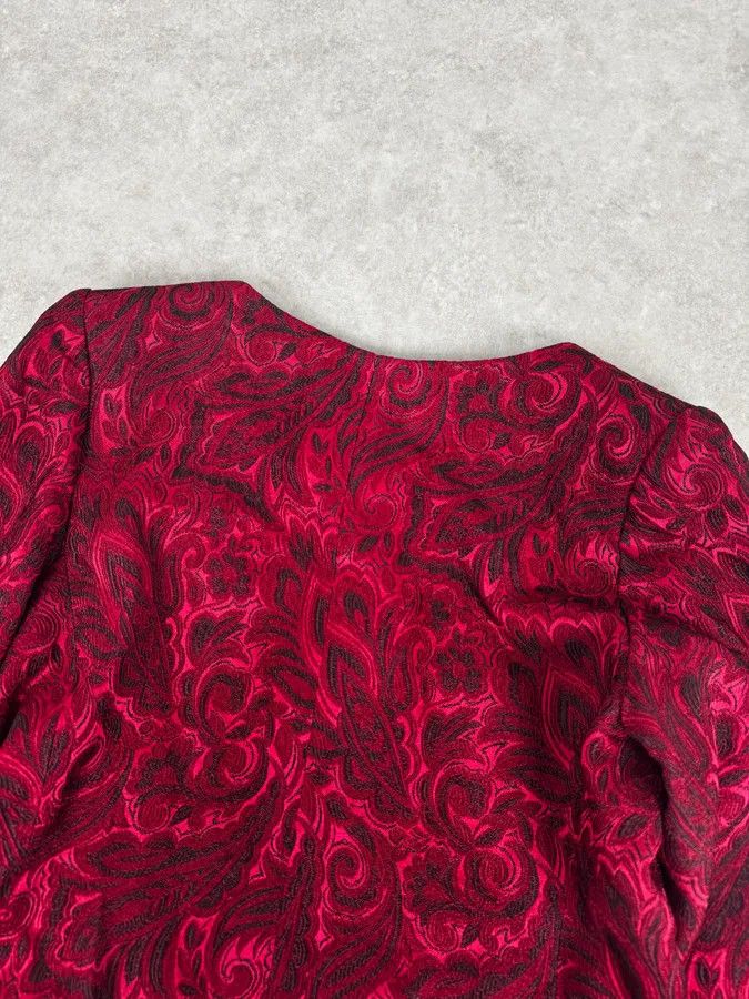 Yves Saint Laurent 1990s Yves Saint Laurent Bordeaux Flowers Cardigan Buttoned Jacket Size S / US 4 / IT 40 - 6 Thumbnail