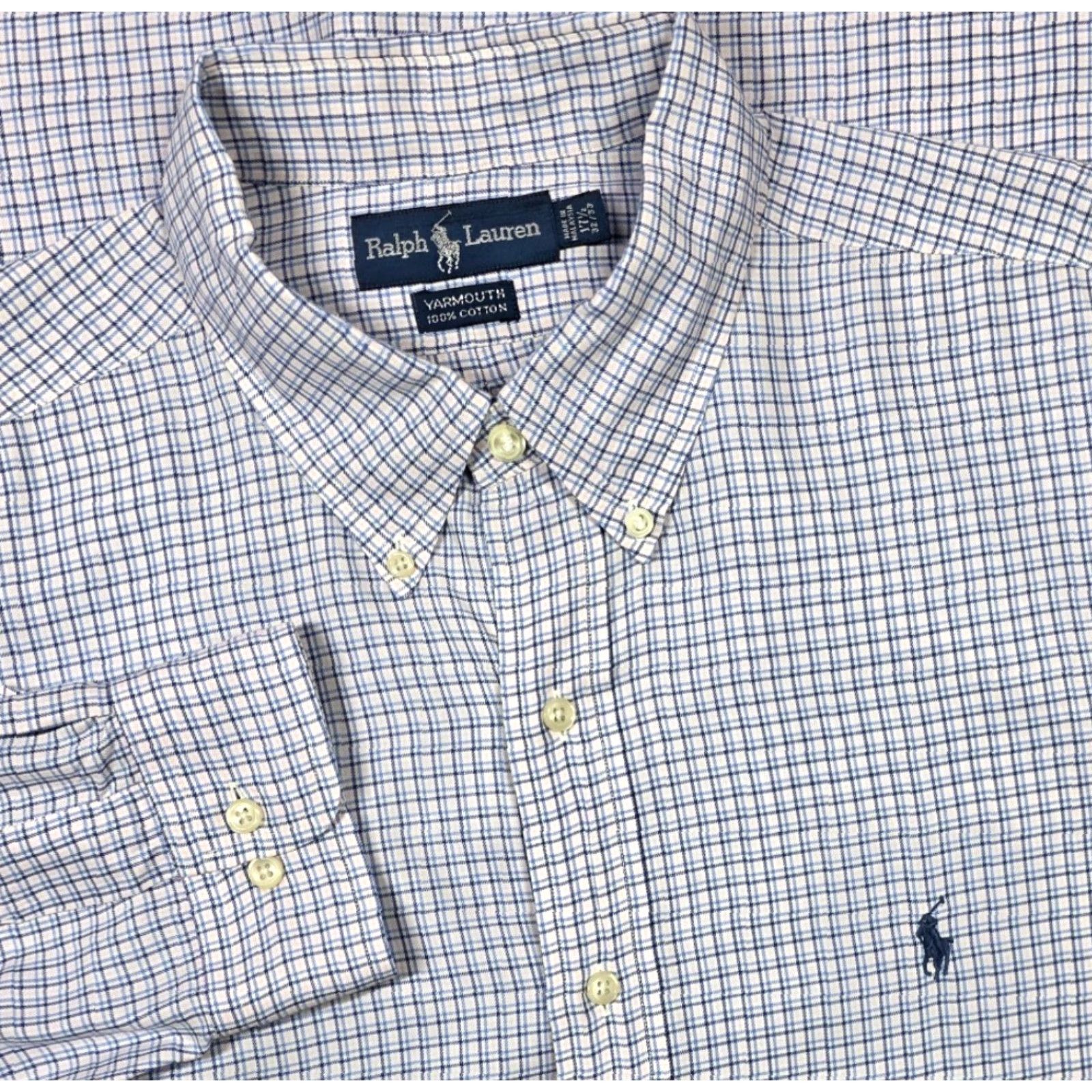 Polo Ralph Lauren VINTAGE Polo Ralph Lauren Tattersal Button Up Long Sleeve Shirt Mens 17.5-32/33 Plaid Blue White Pink OCBD 100% Cotton Size US XXL / EU 58 / 5 - 2 Thumbnail