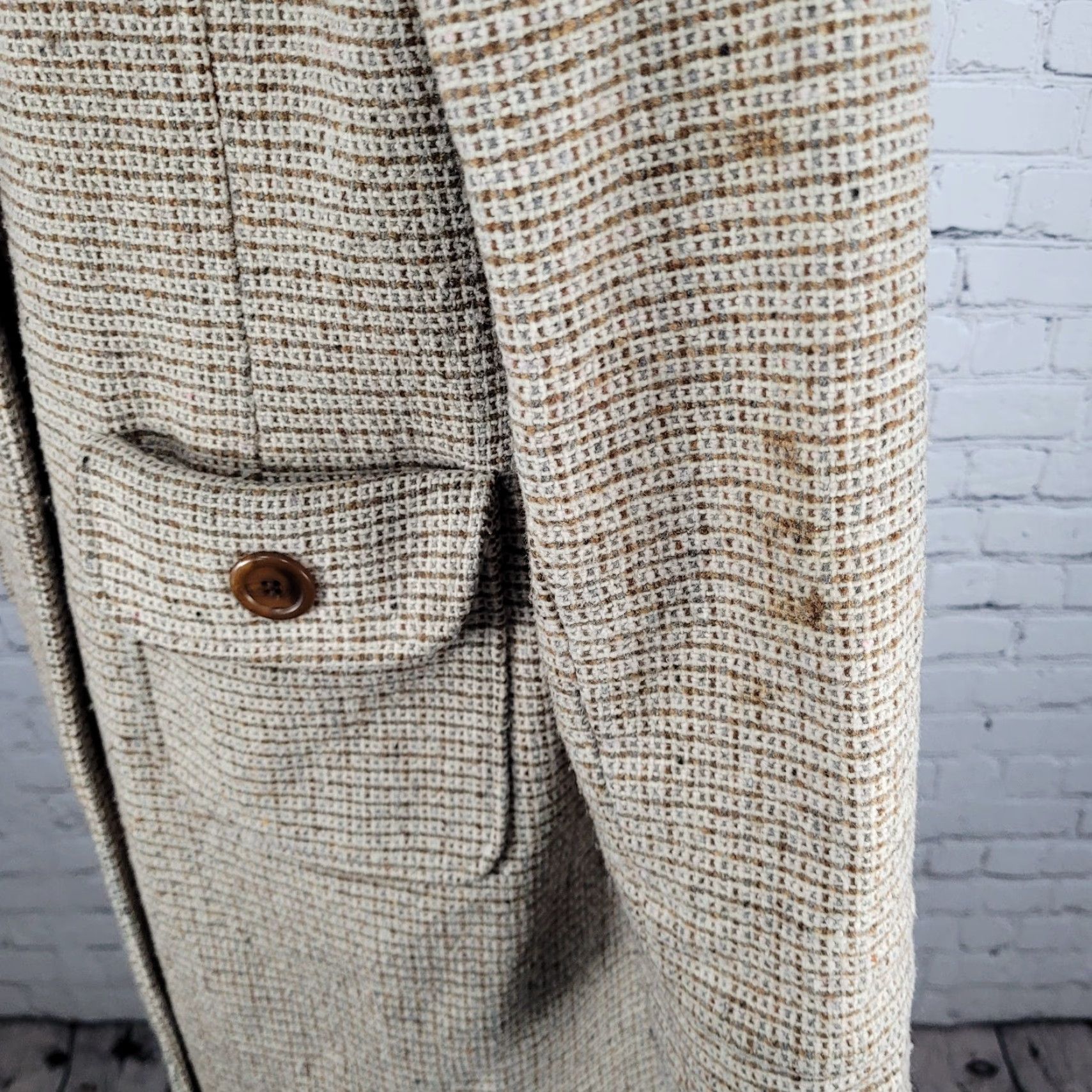 Vintage Static Tan Wool Blend Tweed Buttoned Pockets Lined Collared Coat XL Women’s Overcoat Buttons Pockets Lined Wool Tweed Coat Size XL / US 12-14 / IT 48-50 - 5 Thumbnail