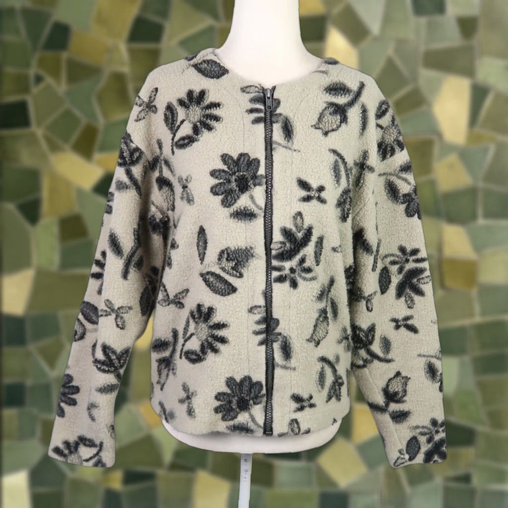 Sierra Designs VINTAGE Sierra Designs Floral Fleece Zip Jacket Women's L Cream Black 90s Bohemian Size L / US 10 / IT 46 - 1 Thumbnail