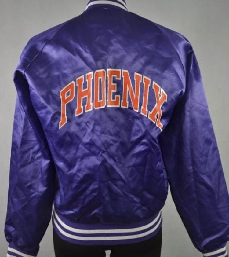 image of Archival Clothing x Made In USA Phoenix Suns Satin Starter Chalk Line Bomber Jacket Varsity in Purp