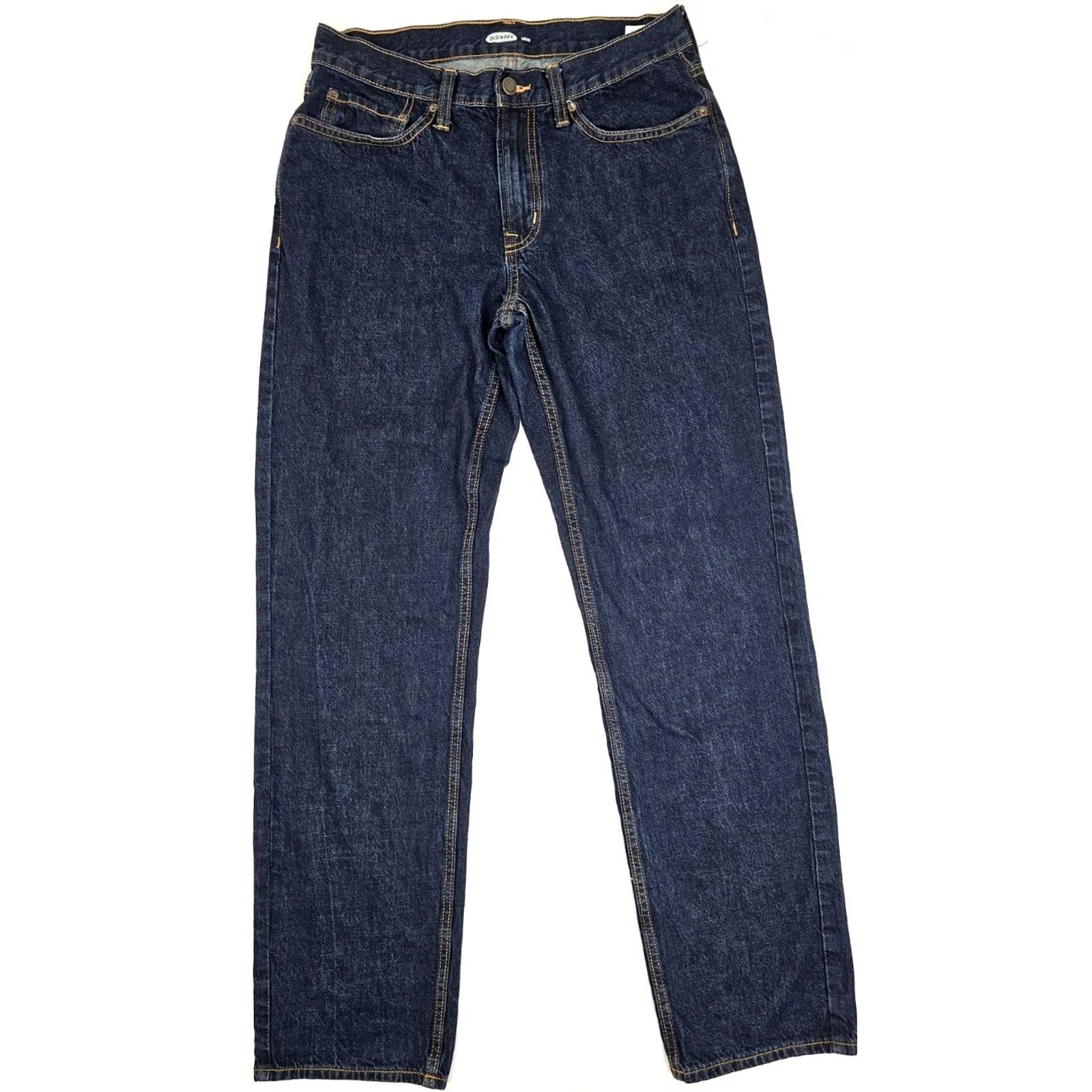 Old Navy Old Navy Dark Wash Loose Fit Straight Leg Jeans 31x34 Men Regular 5-Pocket Denim Cotton Blue EUC 90s Theme Size US 31 - 2 Thumbnail
