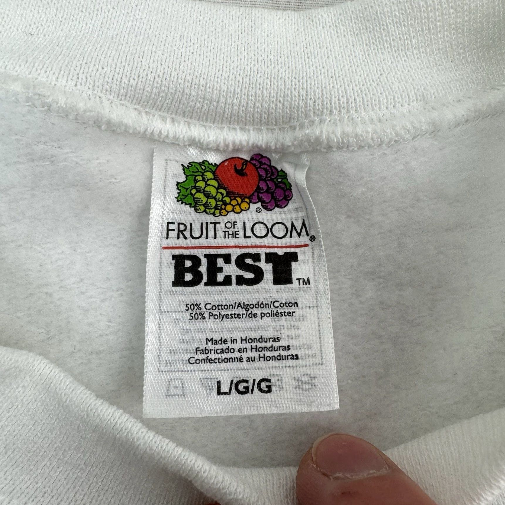Fruit Of The Loom VINTAGE Fruit of the Loom Sweatshirt Men Large White Nature USA 2005 Y2K Pullover Size US L / EU 52-54 / 3 - 4 Thumbnail