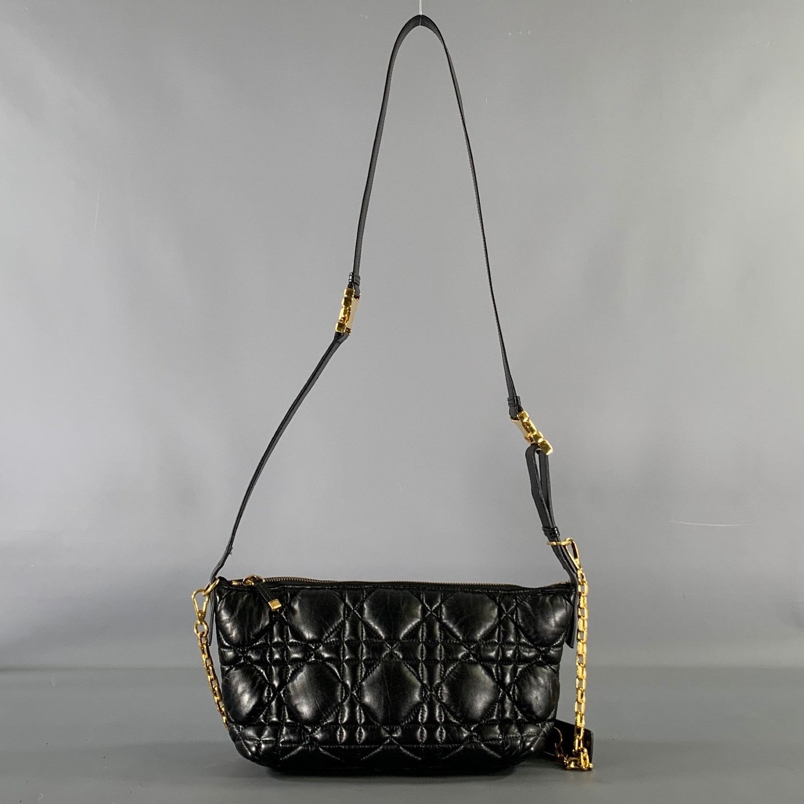 Dior CHRISTIAN DIOR Black Gold Cannage Leather Metal Bag Size ONE SIZE - 3 Thumbnail