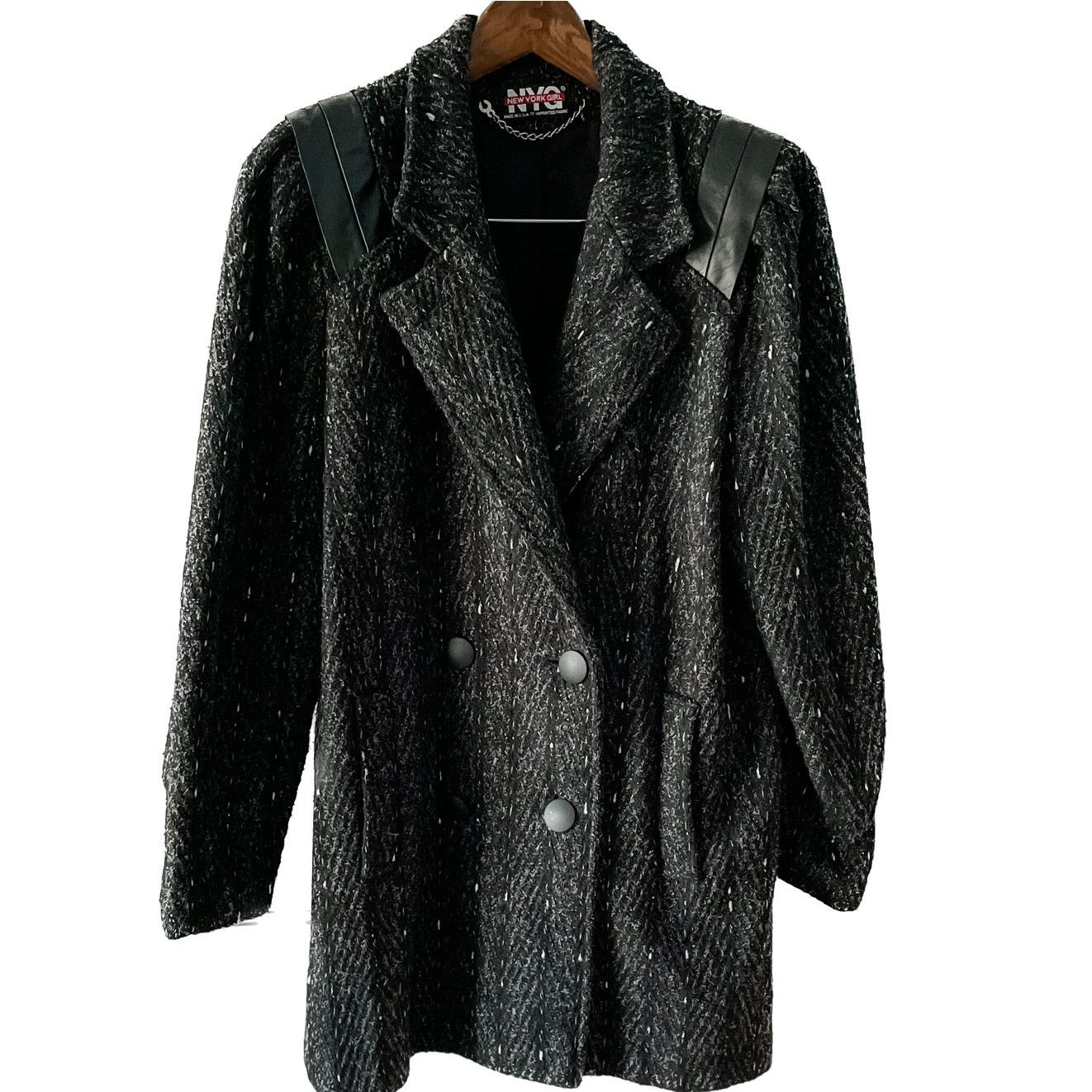 Vintage Vintage 80s marled wool pea coat w/ leather shoulders M Size M / US 6-8 / IT 42-44 - 10 Thumbnail