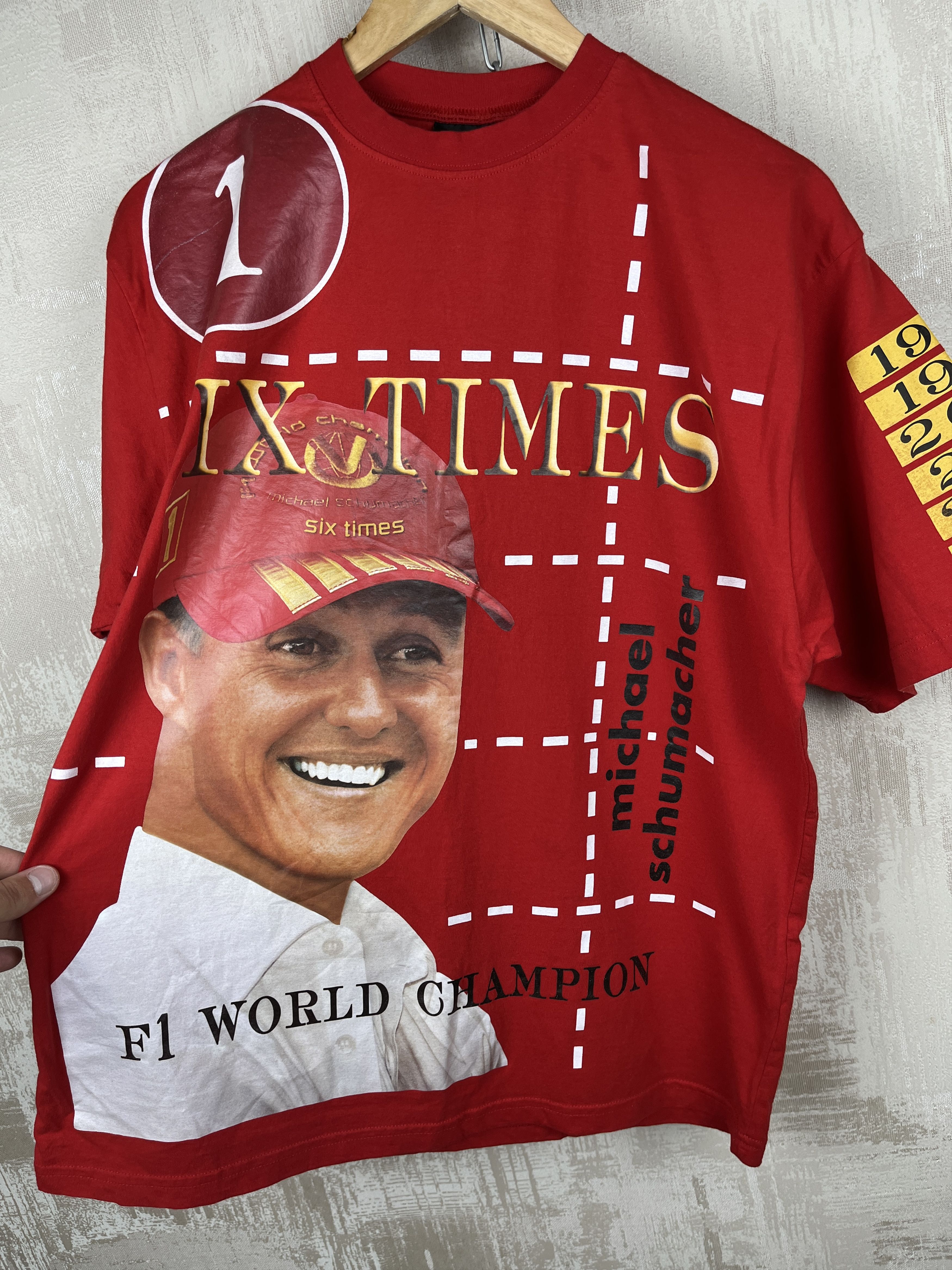 Formula 1 Michael Schumacher Six Times F1 World Champion 1994-2003 Tee Size US L / EU 52-54 / 3 - 12 Thumbnail