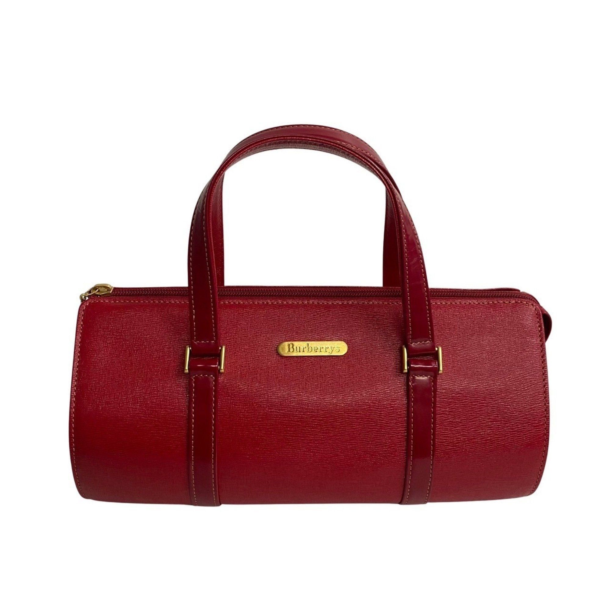 image of Burberrys Nova Check Hardware Leather Handbag Boston Bag Red 31766, Women's