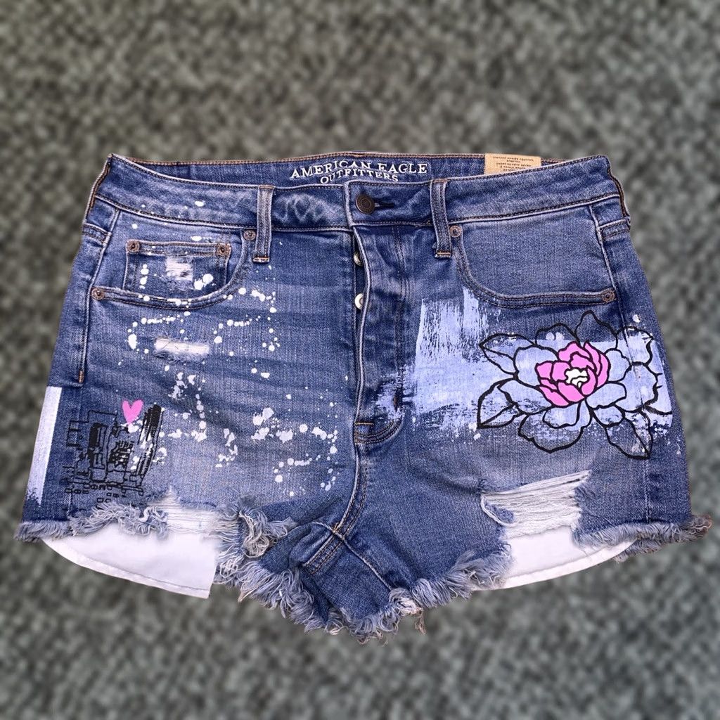 Vintage VINTAGE American Eagle High Rise Festival Shorts 12 Cut Off Denim 5-Pocket Womens Blue Regular 3in Inseam Festival Women’s Jeans Shorts 31in Waist Size 34" / US 12 / IT 48 - 1 Thumbnail