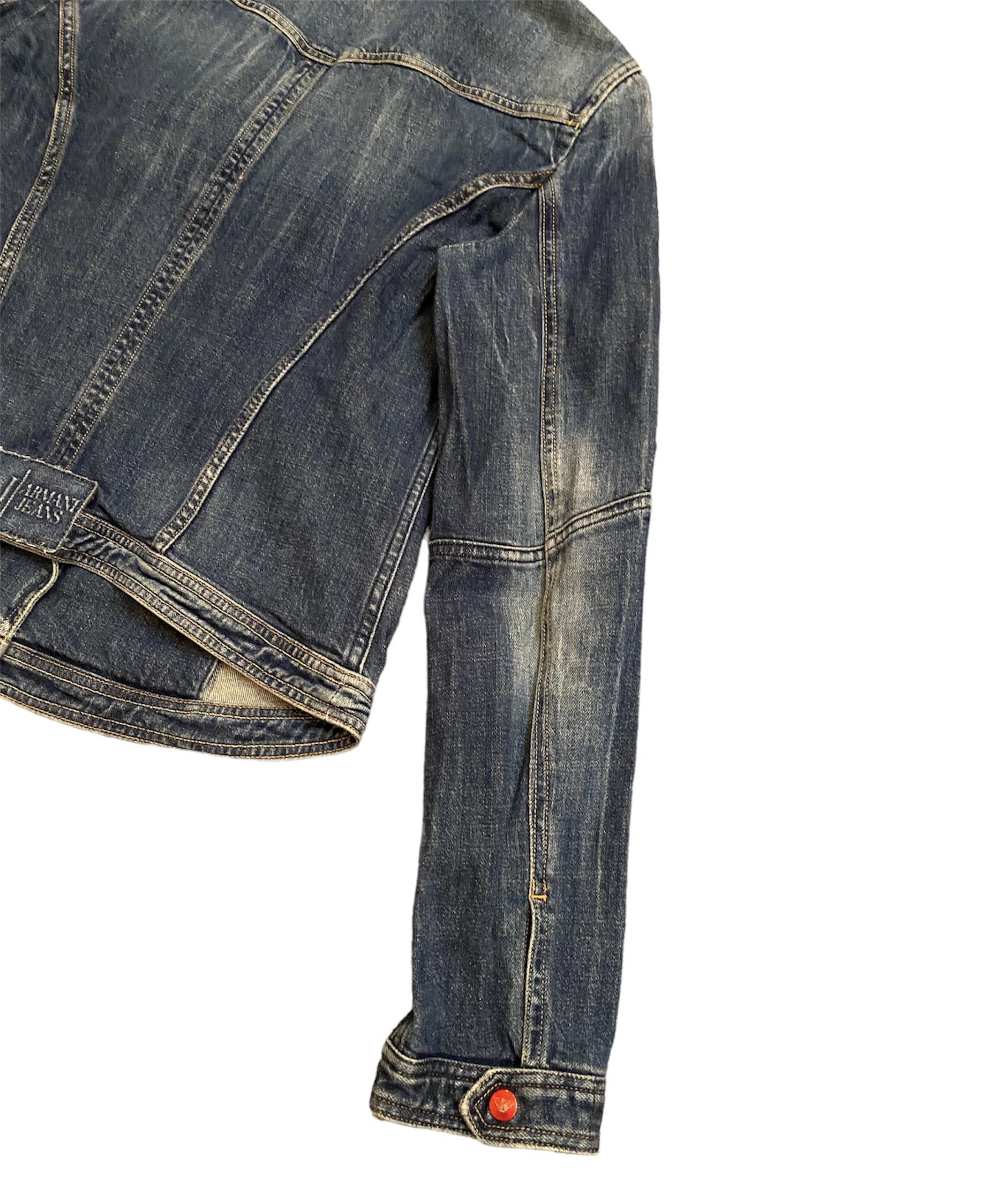Armani × Vintage Vintage 90s Armani Distressed Denim Biker Jacket For Ladies Size S / US 4 / IT 40 - 7 Thumbnail