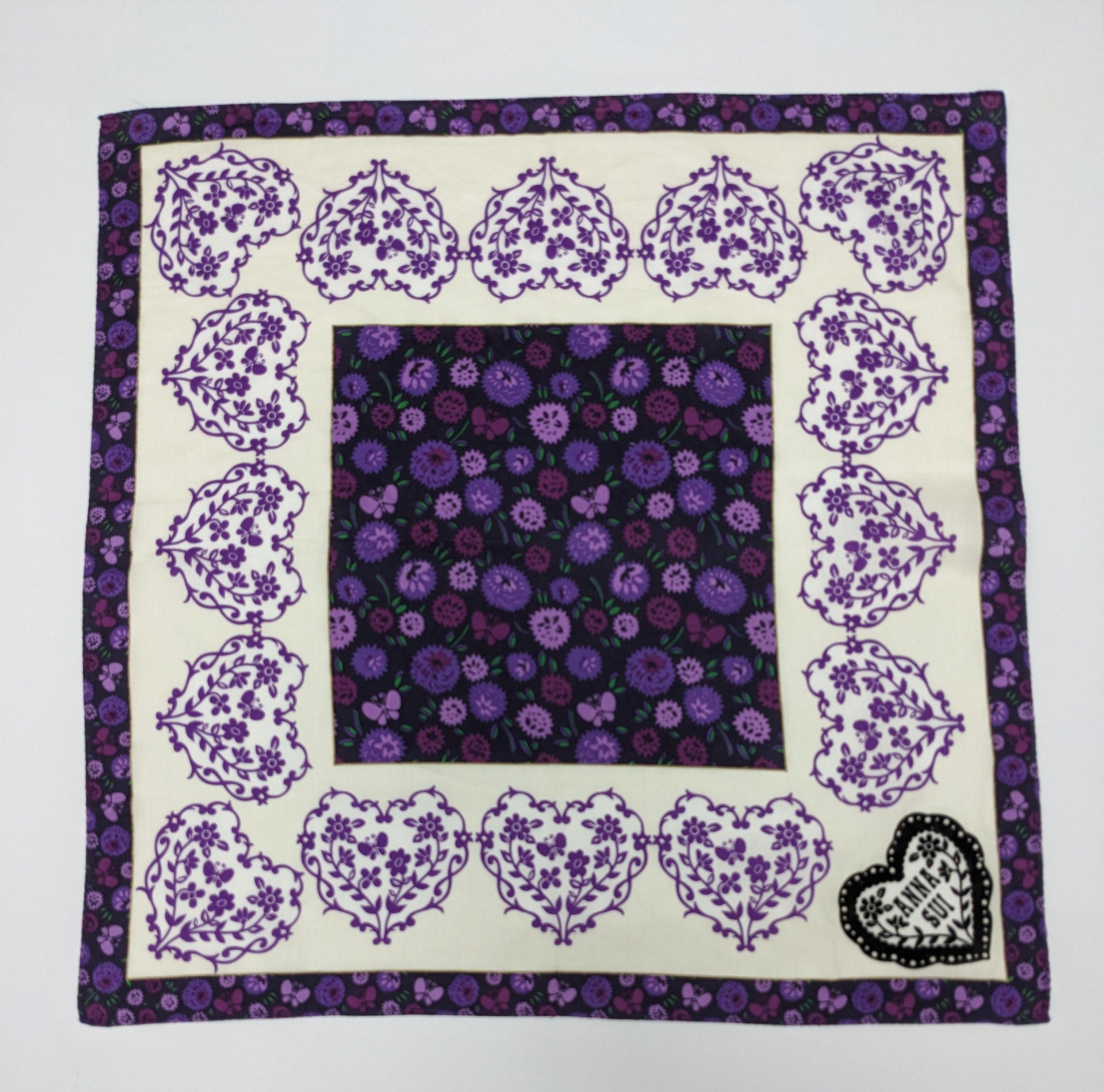 Anna Sui Anna Sui Purple Floral & Butterfly Heart Motif Handkerchief Size ONE SIZE - 3 Thumbnail