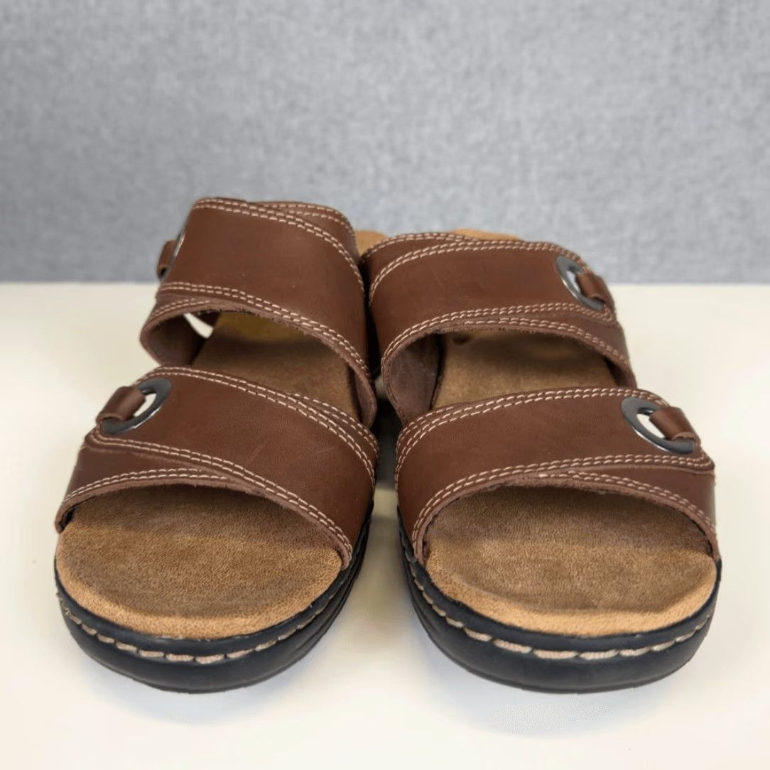 Vintage Clarks Collection Women's Sandals Open Toe Leather Brown 11M Slides Slip-On Shoes Shoes Ladies Mens? Size US 11 / IT 41 - 2 Thumbnail