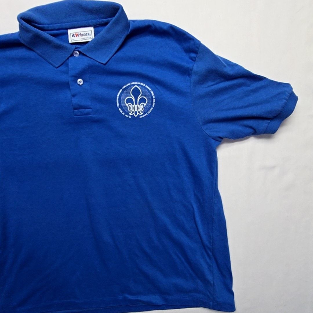 Hanes Vintage Orlean American Highschool Polo Blue XL Shirt 90s Size US XL / EU 56 / 4 - 3 Thumbnail