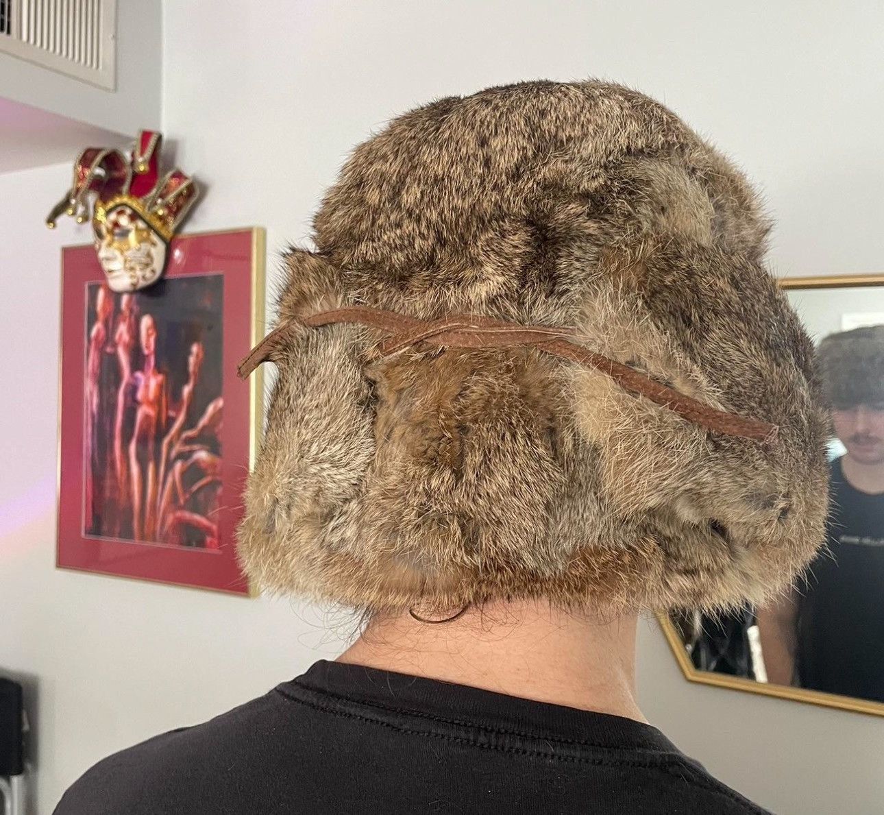 Vintage Genuine Rabbit Fur Bomber Hat Size 46 - 5 Thumbnail