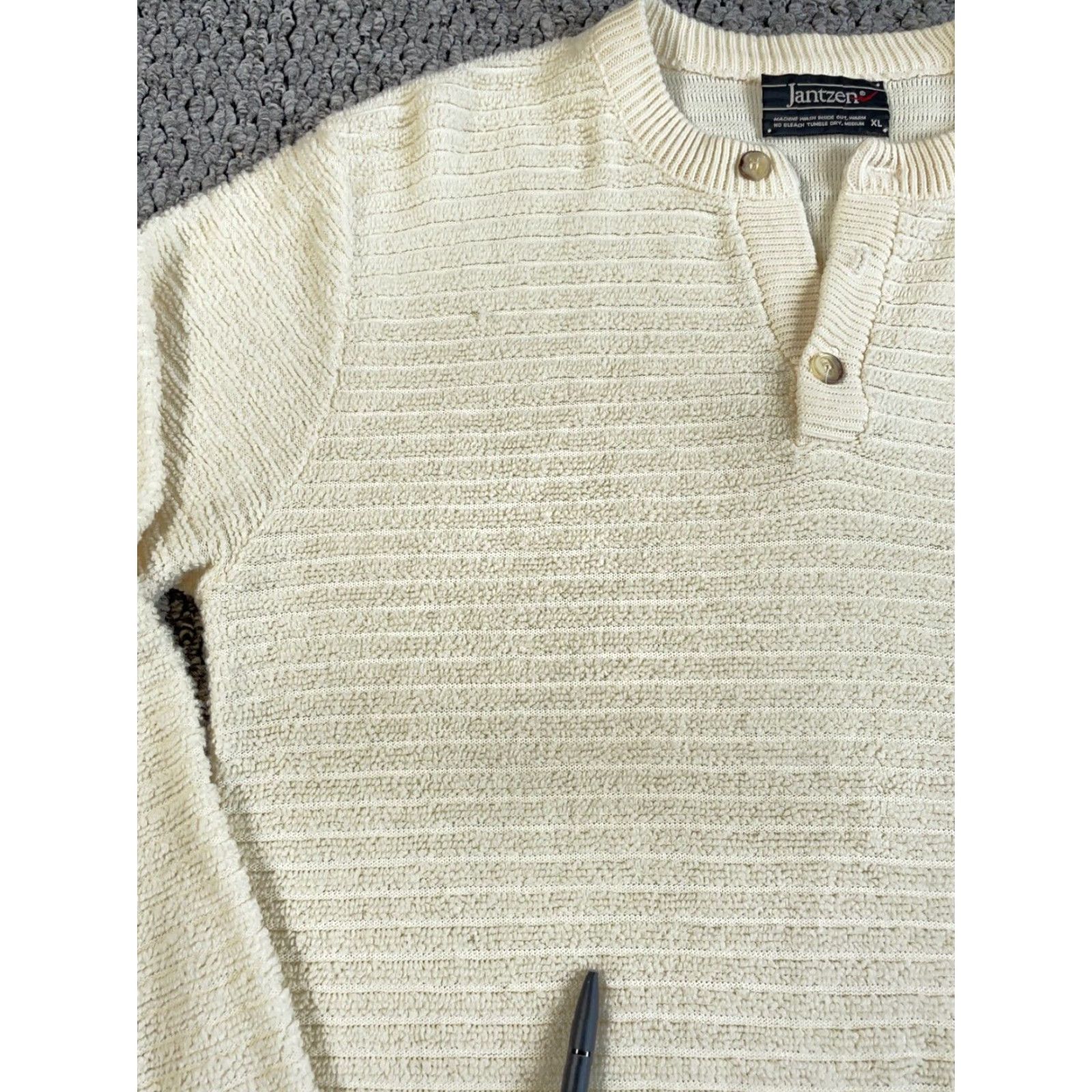 Jantzen VINTAGE Jantzen Sweater Shirt Adult Large Ivory Textured Henley 80s Classic Dad Preppy Mens Size US L / EU 52-54 / 3 - 4 Thumbnail