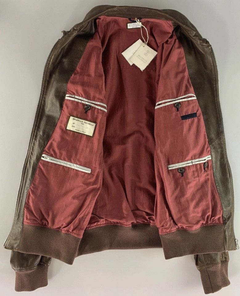 Brunello Cucinelli Brunello Cucinelli 🇮🇹 mocha leather silk lined bomber L NWT Size US L / EU 52-54 / 3 - 10 Thumbnail