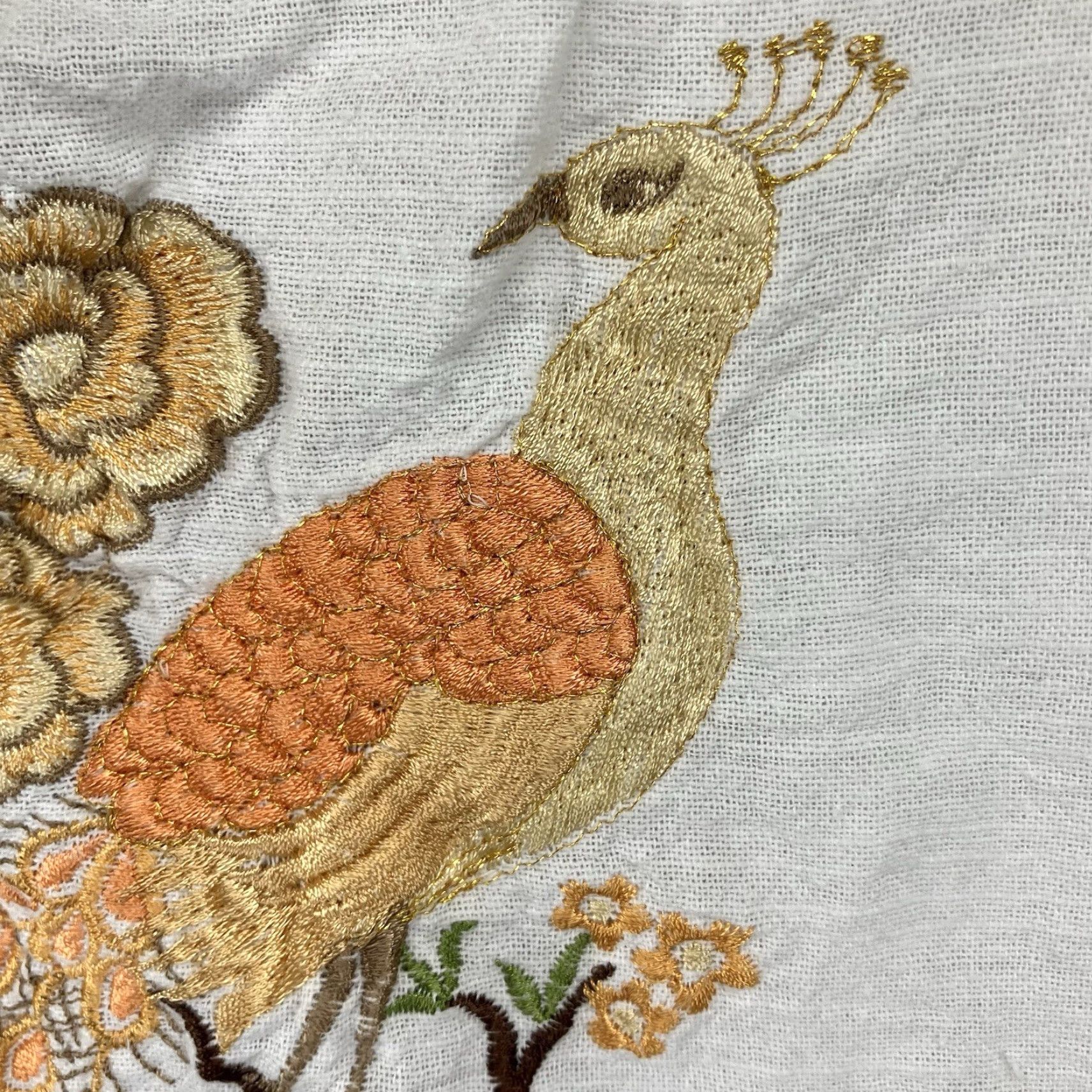 Vintage Pha Thai Shirt Women's Cotton White V-Neck Embroidered Golden Roses Peacock Casual Short Sleeve L Relaxed Regular Size Large Size L / US 10 / IT 46 - 7 Thumbnail