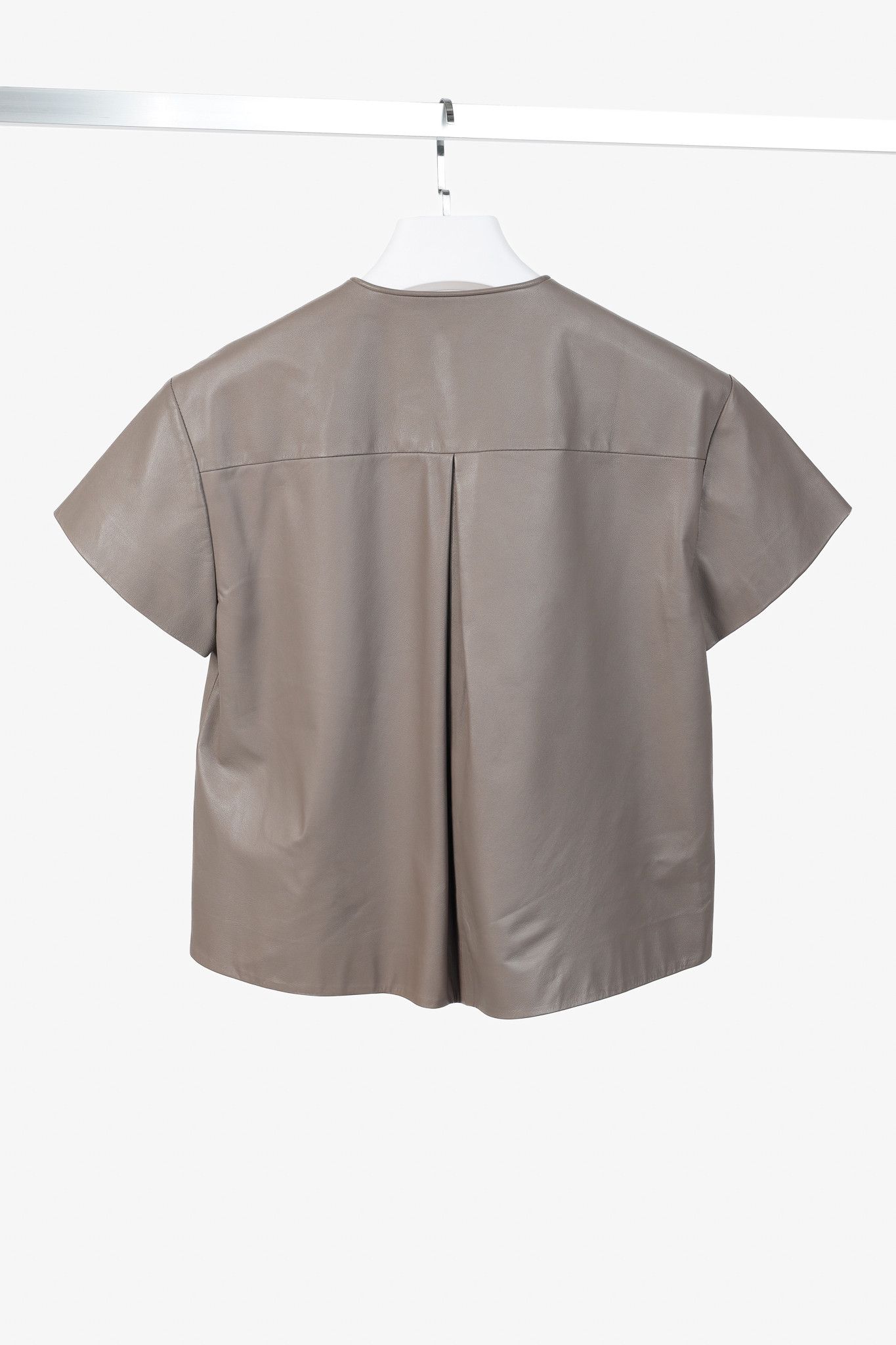 DOROTHEE SCHUMACHER Dorothee Schumacher Grey Leather Short-Sleeve Top Size S / US 4 / IT 40 - 2 Thumbnail
