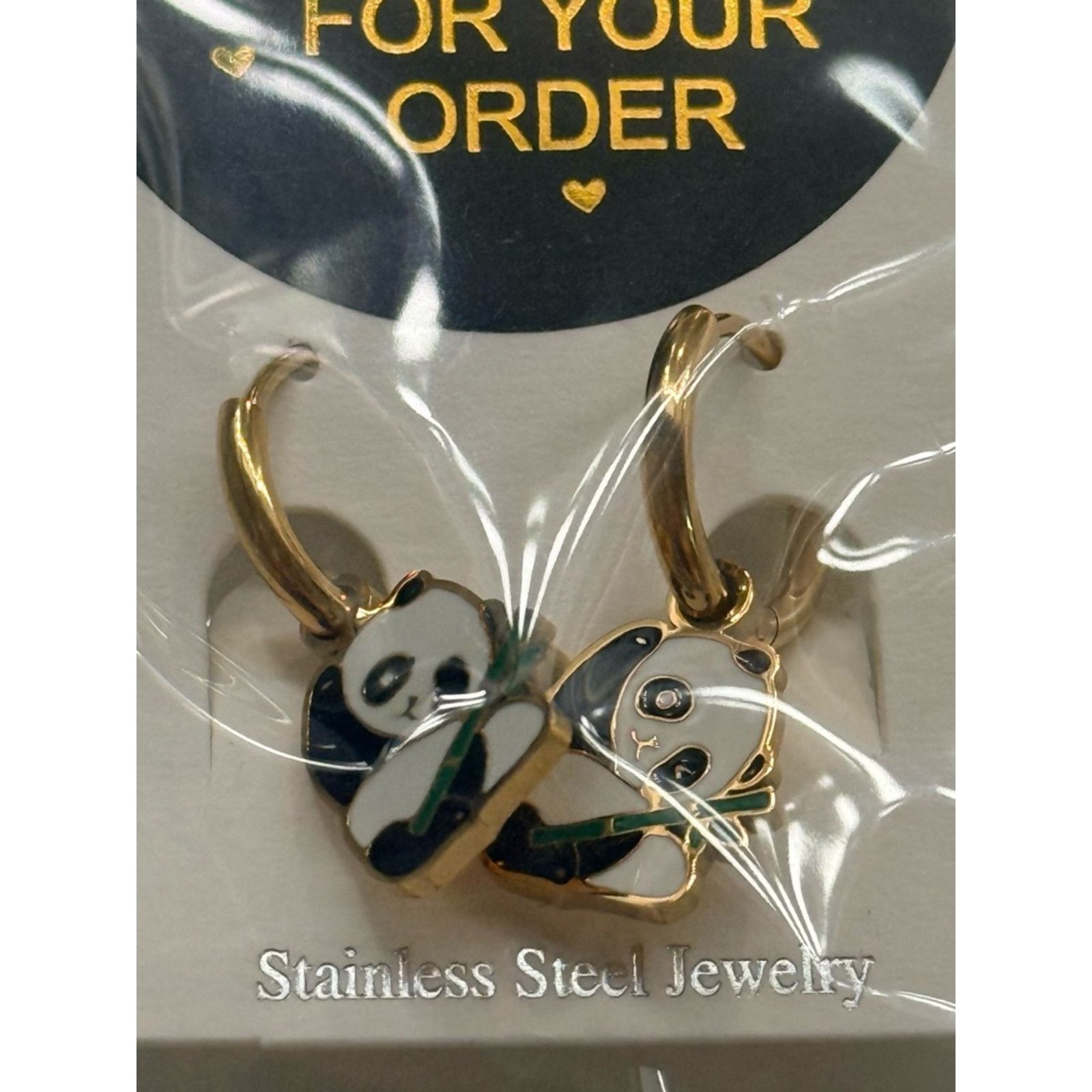Other Gold Panda Hoop Drop Earrings with Green Bamboo Accent Size ONE SIZE - 4 Thumbnail