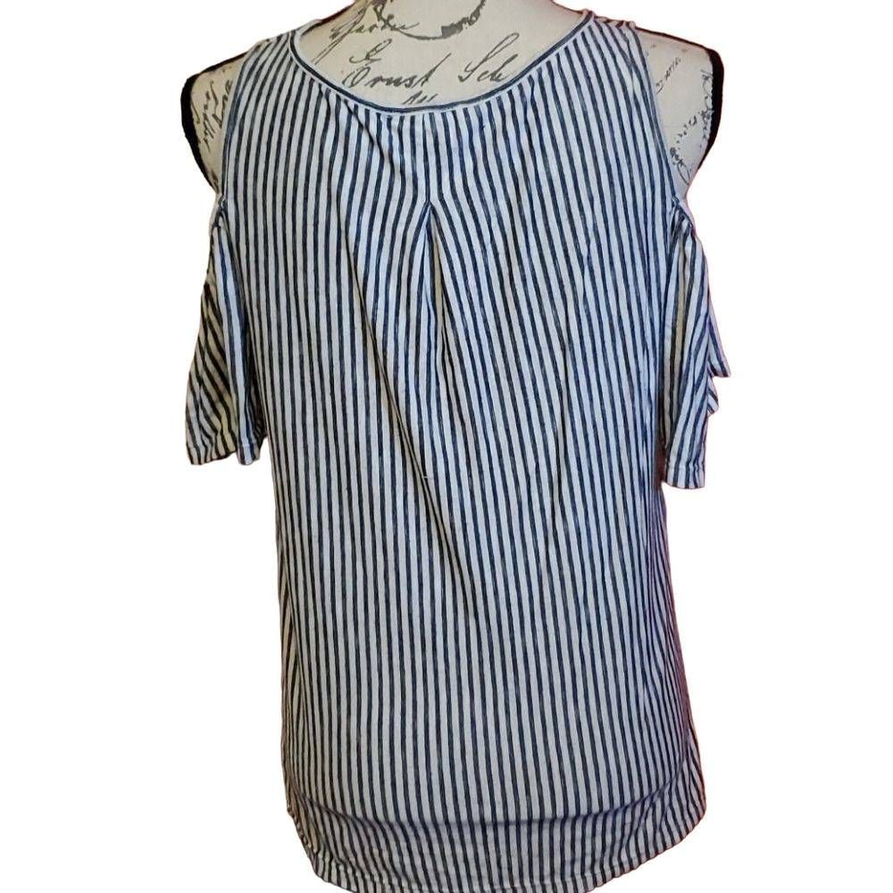 Other Max Studio Ladies Size Small Blue & White Striped Cold Shoul Size S / US 4 / IT 40 - 2 Thumbnail