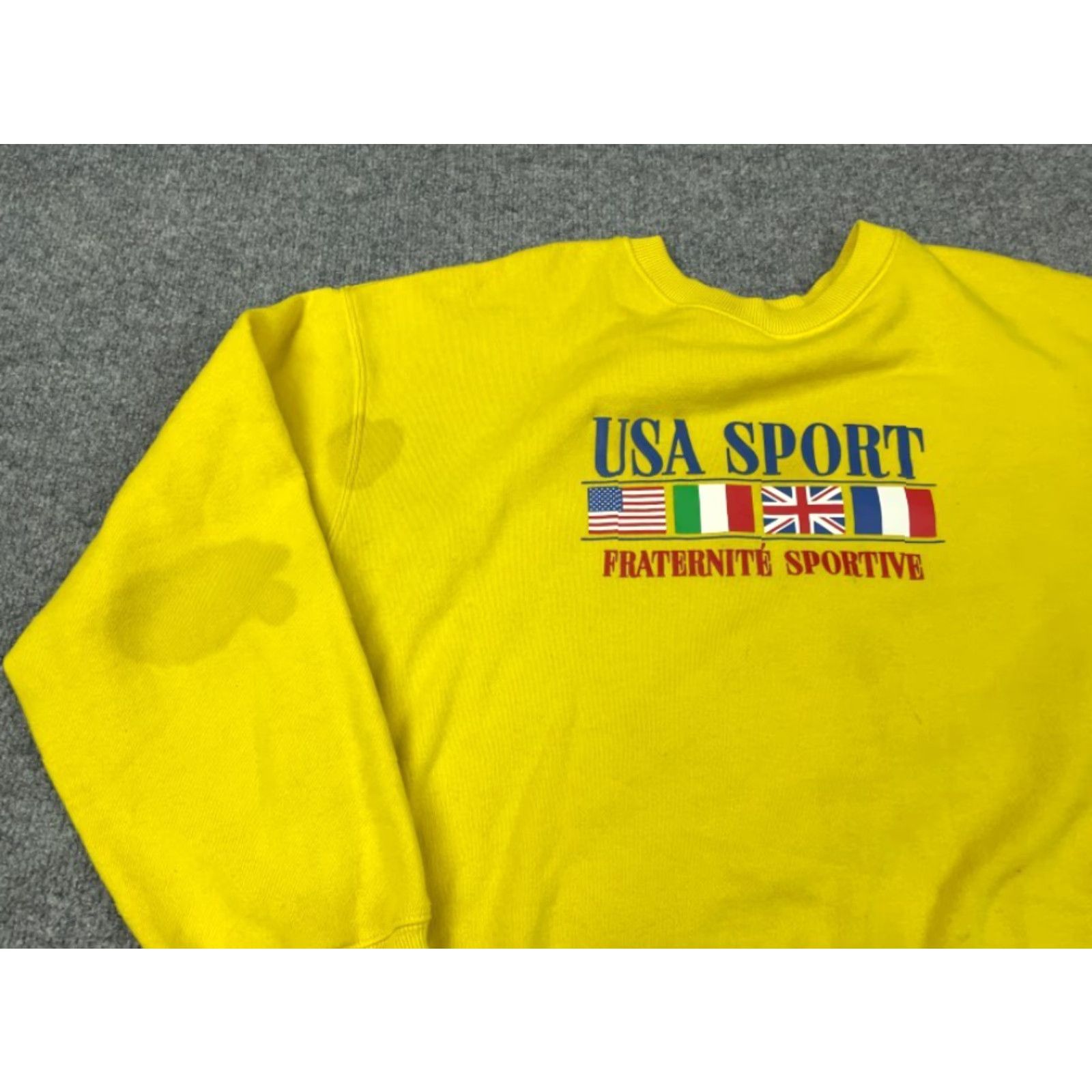 Forever 21 FOREVER 21 Sweatshirt Pullover Adult Large Yellow Distressed USA Sport Print Graphic 90s Retro Crew Neck Men Size US L / EU 52-54 / 3 - 5 Thumbnail