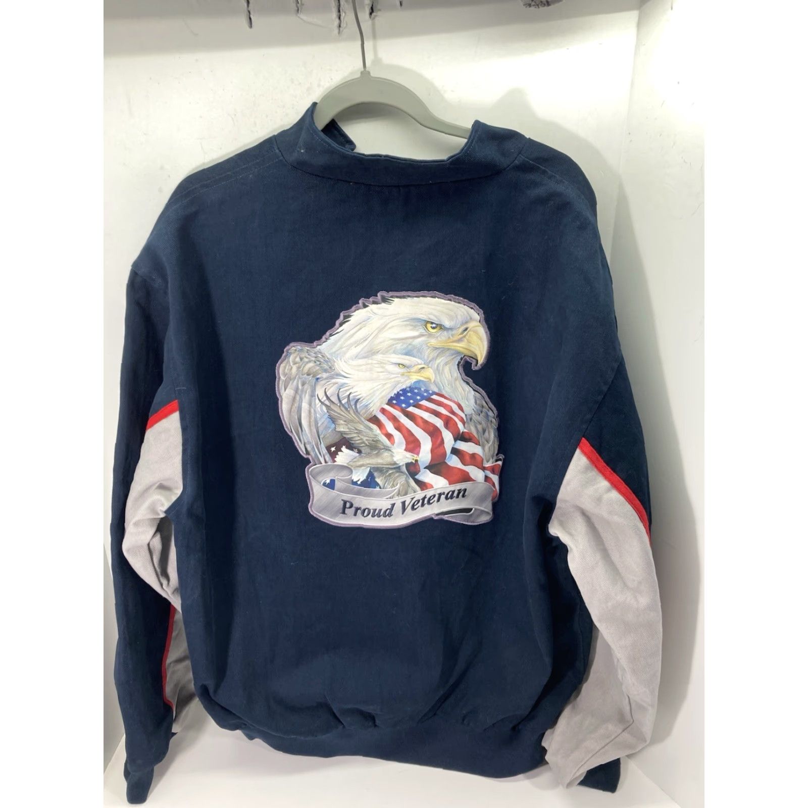 Vintage Bradford Exchange Jacket Men XL Navy Blue Canvas Full Zip Eagle NWT Bomber Shirt Size US XL / EU 56 / 4 - 2 Thumbnail