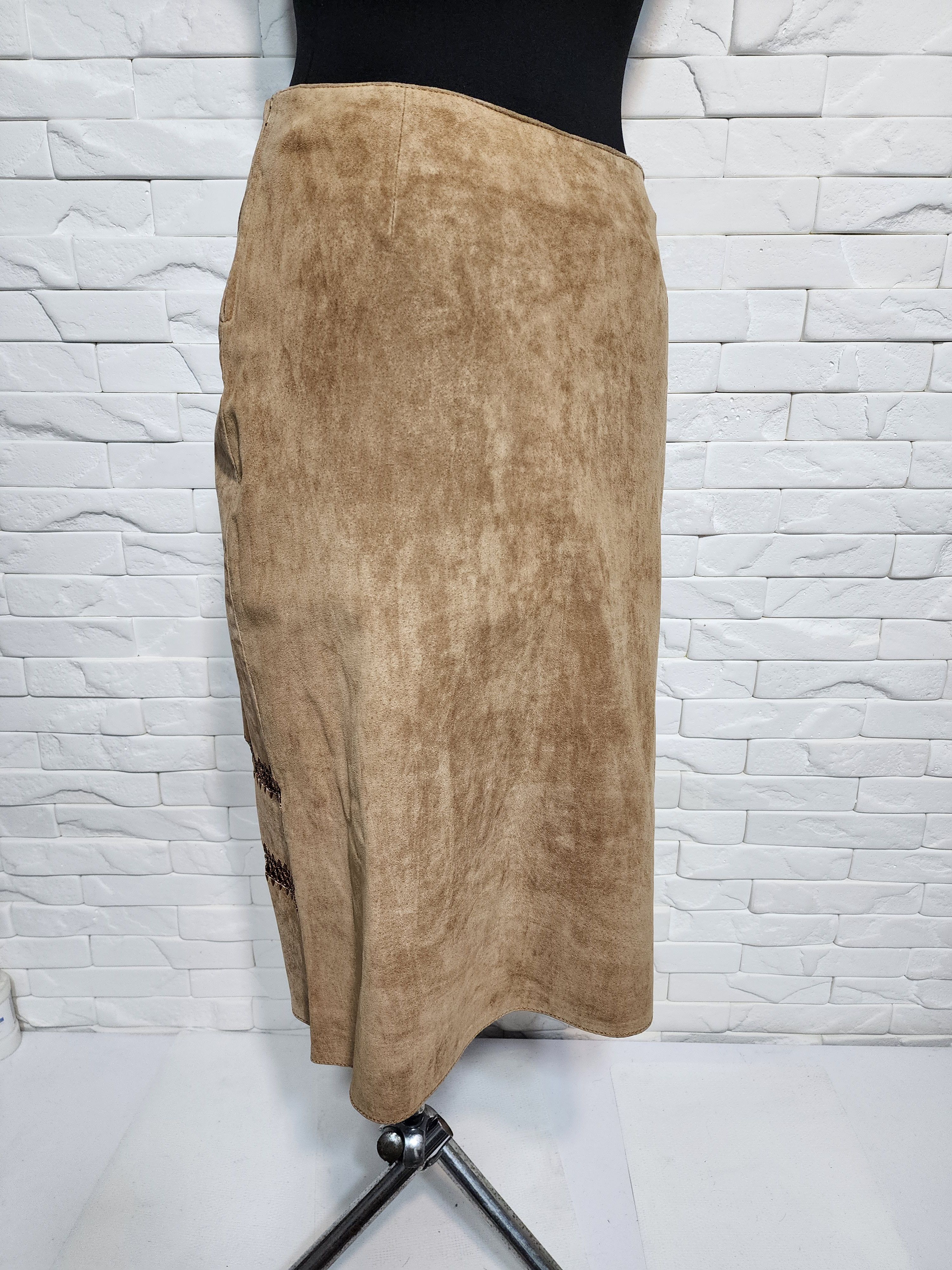 Other Brown Suede Leather Skirt, Plastic Zipper Fasteners Size 32" / US 10 / IT 46 - 6 Thumbnail