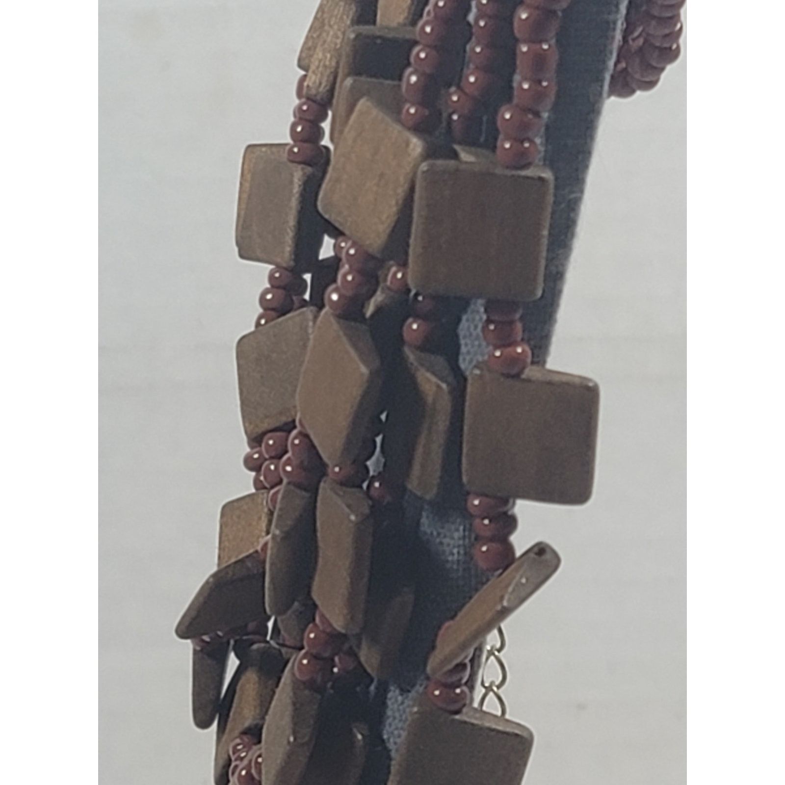 Other Five Strand Brown Wooden Squares Beads 10" Necklace Size ONE SIZE - 2 Thumbnail