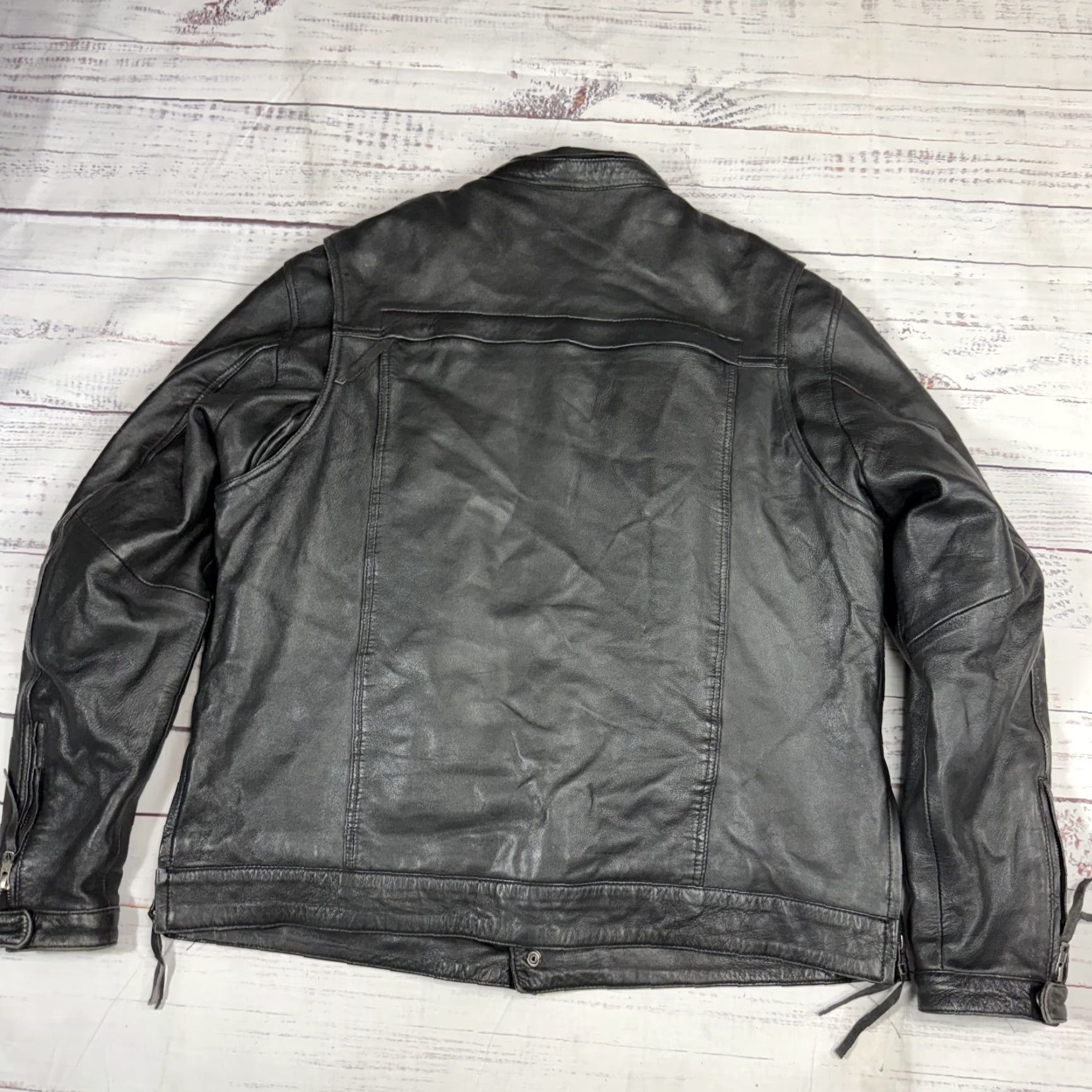 Vintage Moses Leather Company Black Motorcycle Jacket Zipped Sleeve Missing Hood Sz 2XL Size US XXL / EU 58 / 5 - 4 Thumbnail