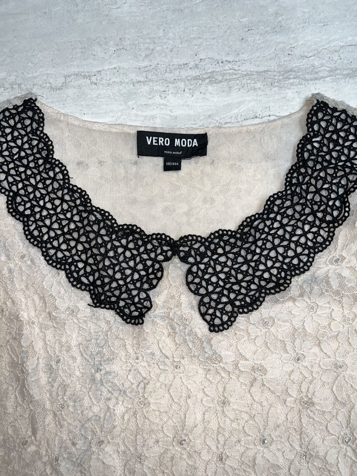 Other VERO MODA Cream Brokat T-shirt Size XS / US 0-2 / IT 36-38 - 5 Thumbnail