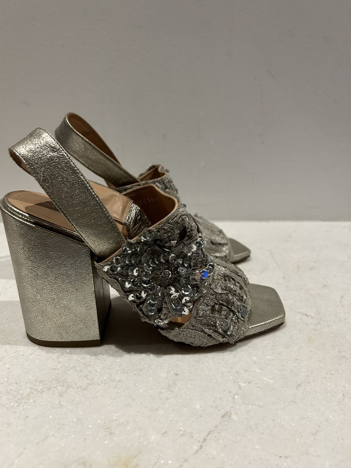 image of New In Box Dries Van Noten Sequin Silver Heel Shoes, Women's (Size 8)