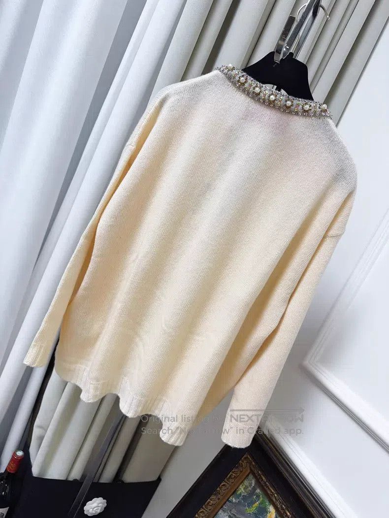 Valentino Valentino Off-white long-sleeved V-neck studded beaded dia Size L / US 10 / IT 46 - 2 Thumbnail