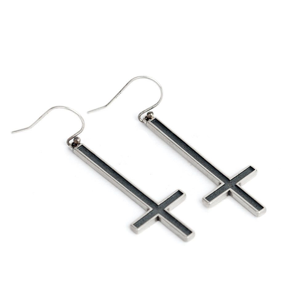 Jewelry Cross 925 Silver Punk Earrings One Pairs Chrome Jewelry Size ONE SIZE - 6 Thumbnail