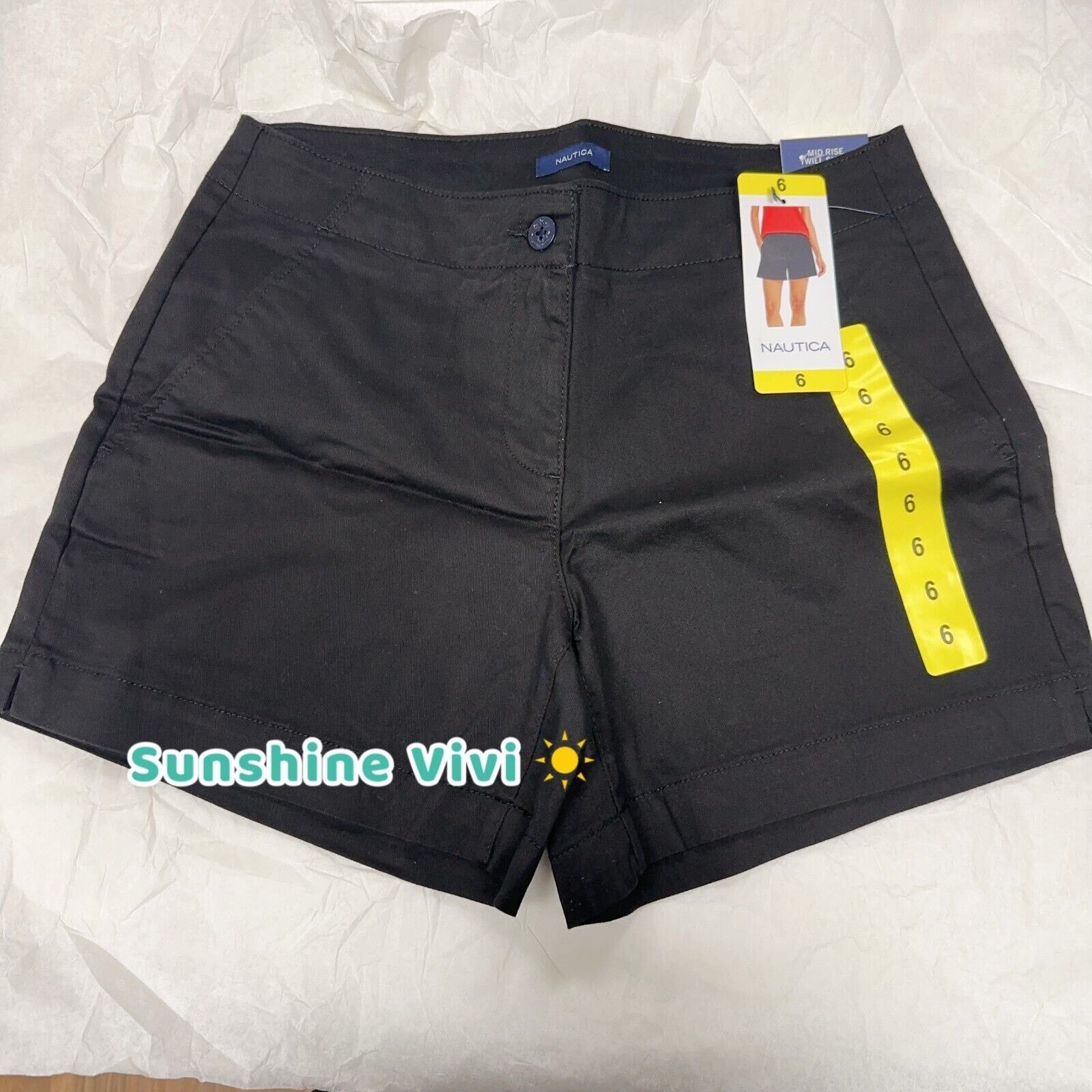 Nautica NEW Nautica Women Mid Rise Midweight Twill Short Black us 6 Size 28" / US 6 / IT 42 - 2 Thumbnail