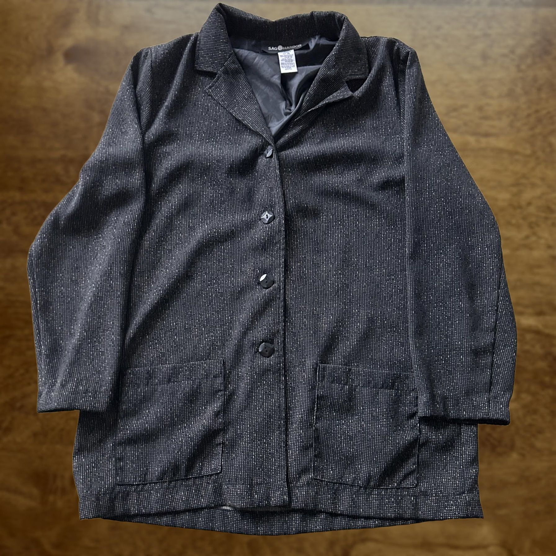 Vintage Sag Harbor Blazer Jacket Womens 14 Black Pinstripe Lined Workwear Career Office Size XL / US 12-14 / IT 48-50 - 1 Thumbnail